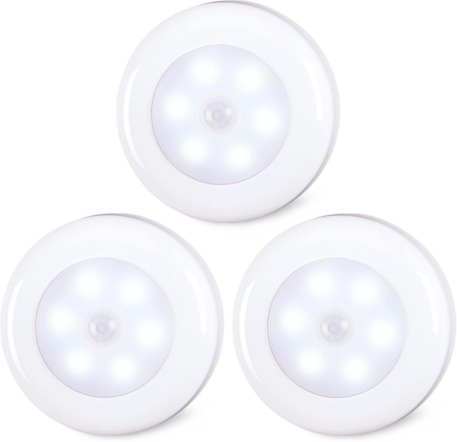 3 Pack 2.8” Motion Sensor Lights Indoor AAA Battery Operated, Stick on LED Puc