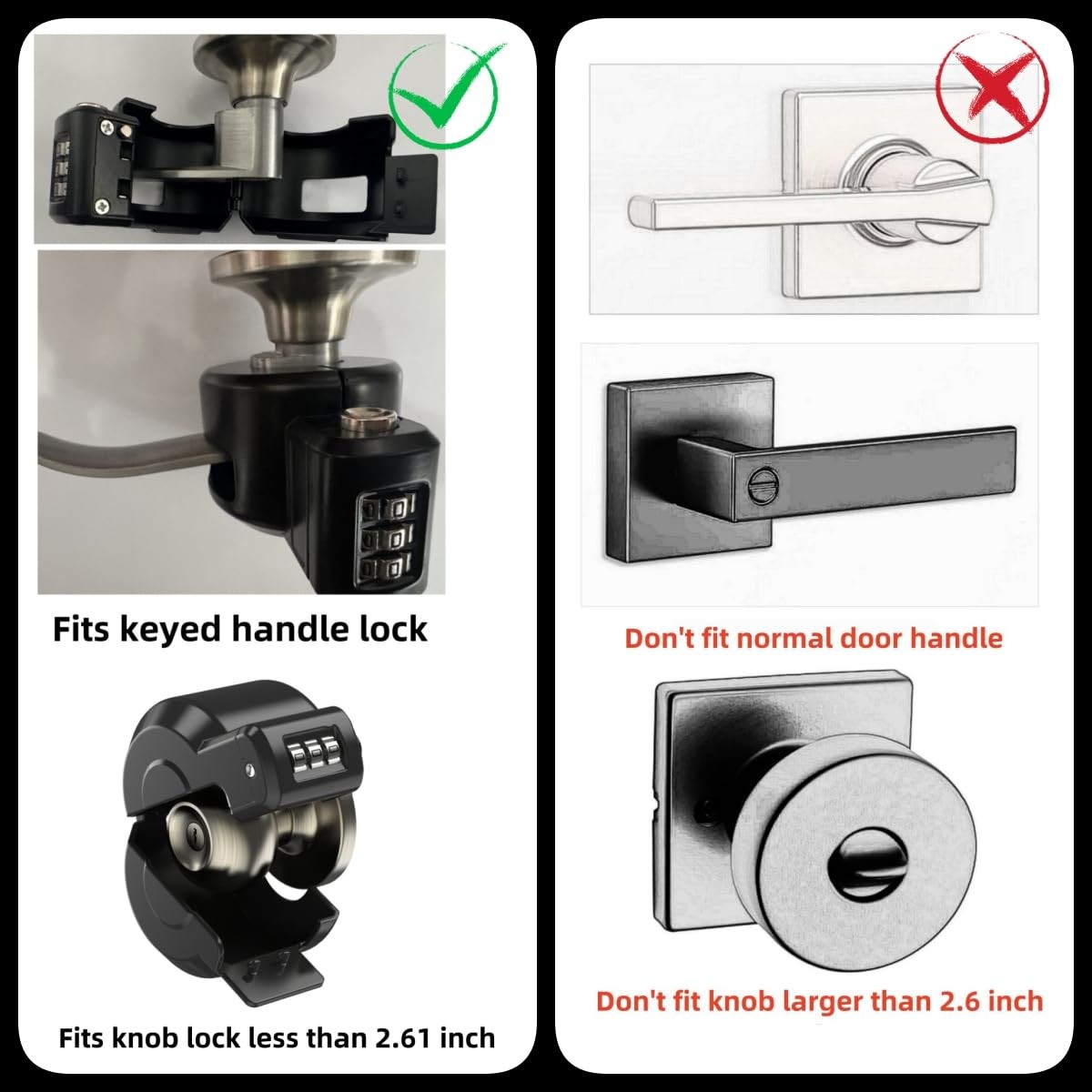Keyed Door Handle Lockout Device Cover with Code to Disable Access Black