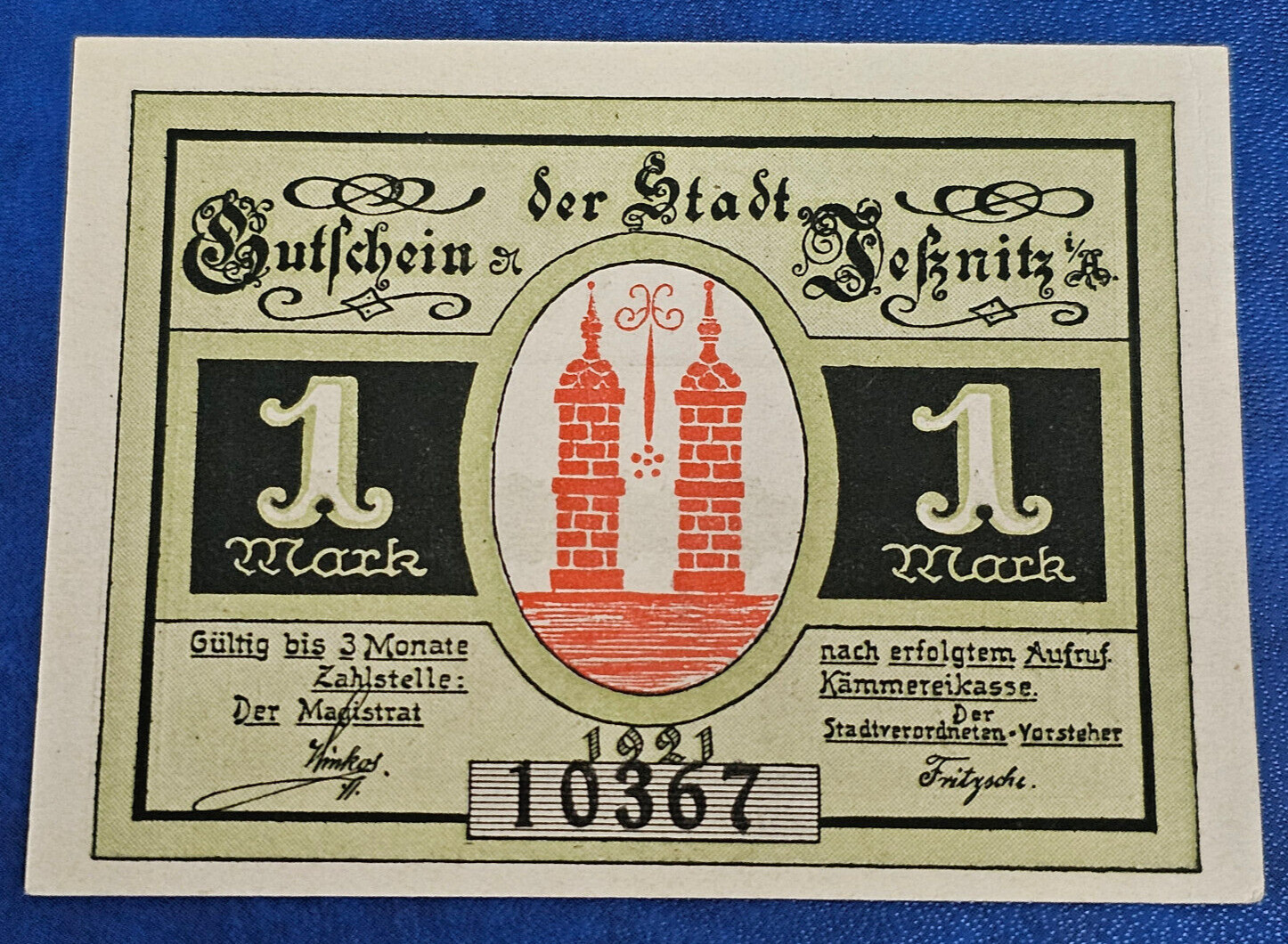 JESSNITZ NOTGELD 1 MARK 1921 EMERGENCY MONEY GERMANY BANKNOTE [🇩🇪35459]
