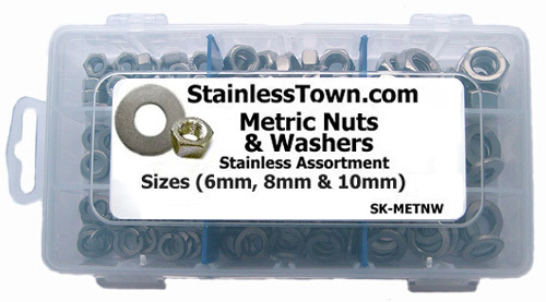 StainlessTown A2 Stainless Metric Assort Kit Hex Nuts & Washers 6mm, 8mm & 10mm