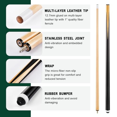 Pool Table Accessories Set with 6 Cue Sticks, 16 Billiard Balls, Triangle &