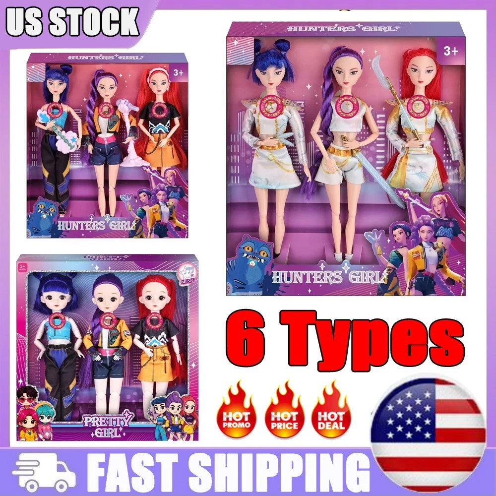 3PCS Singing Collectible Cosplay Demon Hunters Dolls Moveable Joint Figure USA~