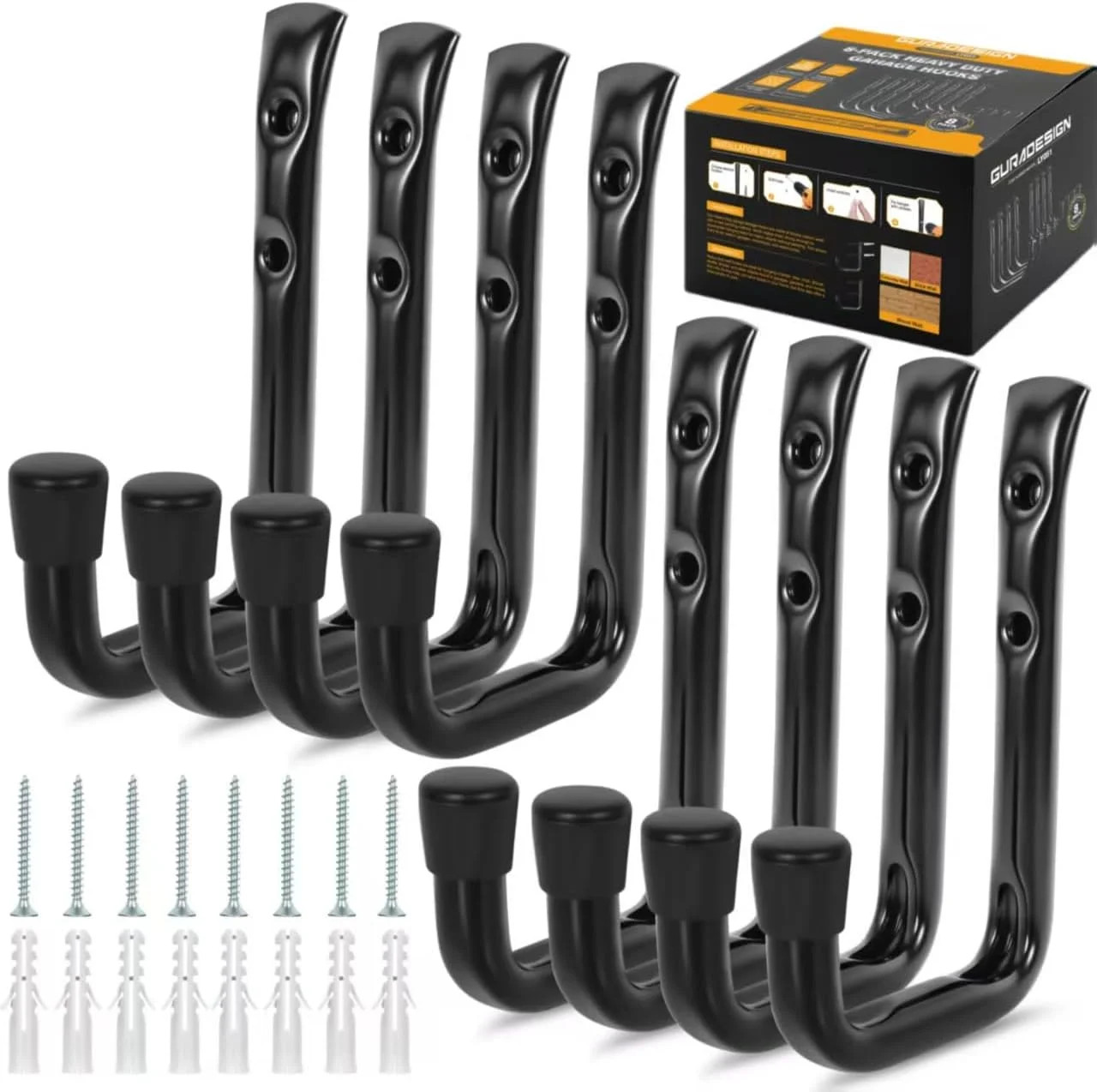 GURADESIGN 8-Pack Heavy Duty Garage Hook for Hanging 50 lbs, J Utility Hooks for