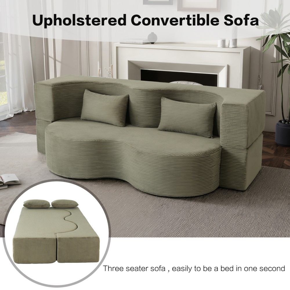 75" Foldable Convertible Sofa Bed, 3-Seater Sleeper with Memory Foam