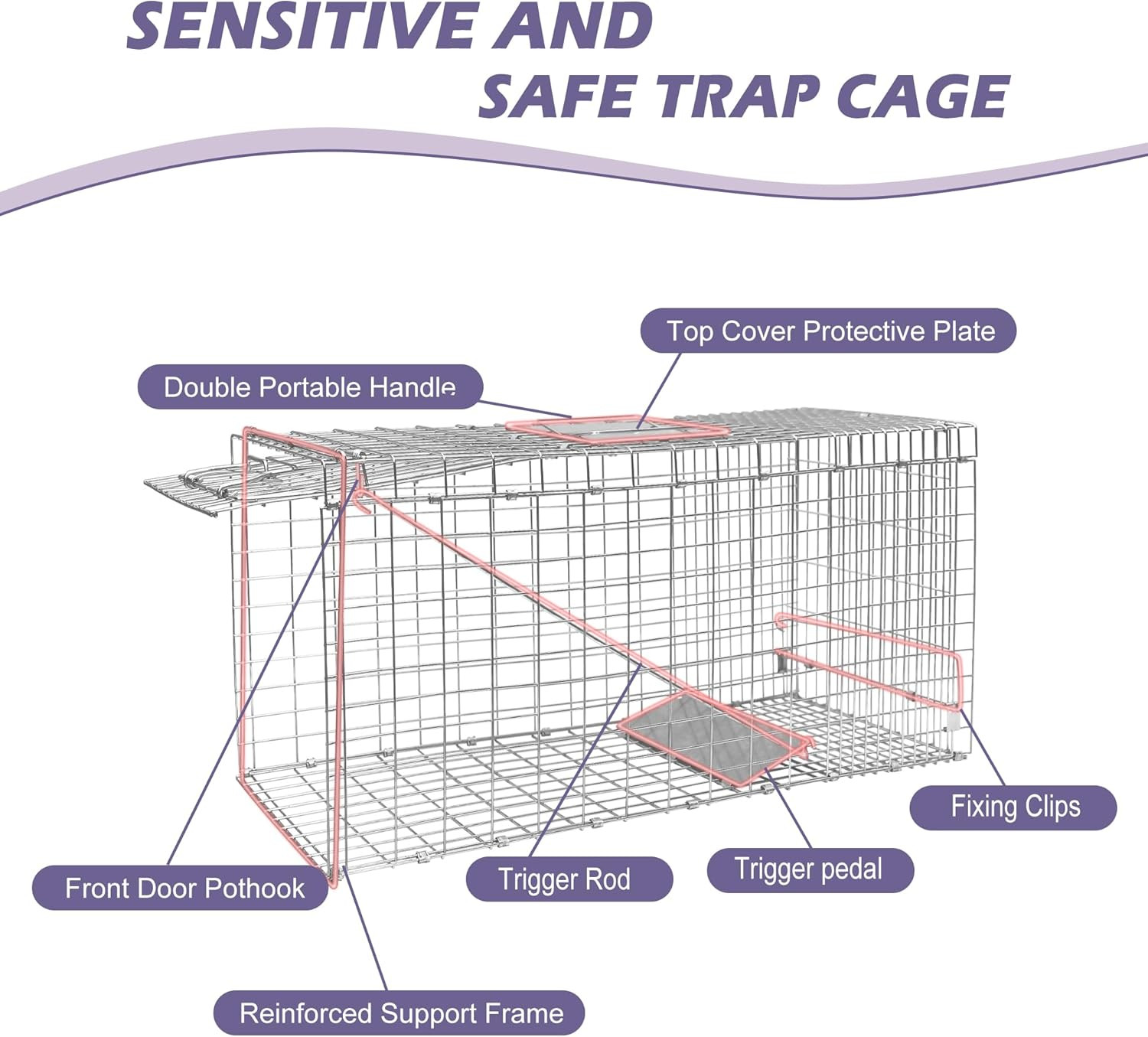 41.7" Live Animal Traps Cage with Cover, Large Foldable Humane Animal Trap for S