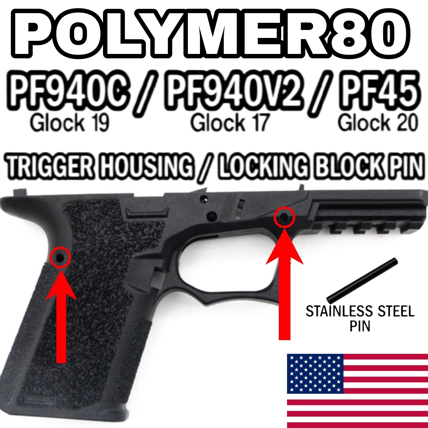 P80 Glock Trigger Housing Pin / Locking Block Pin Stainless Steel 940V2 / 940C