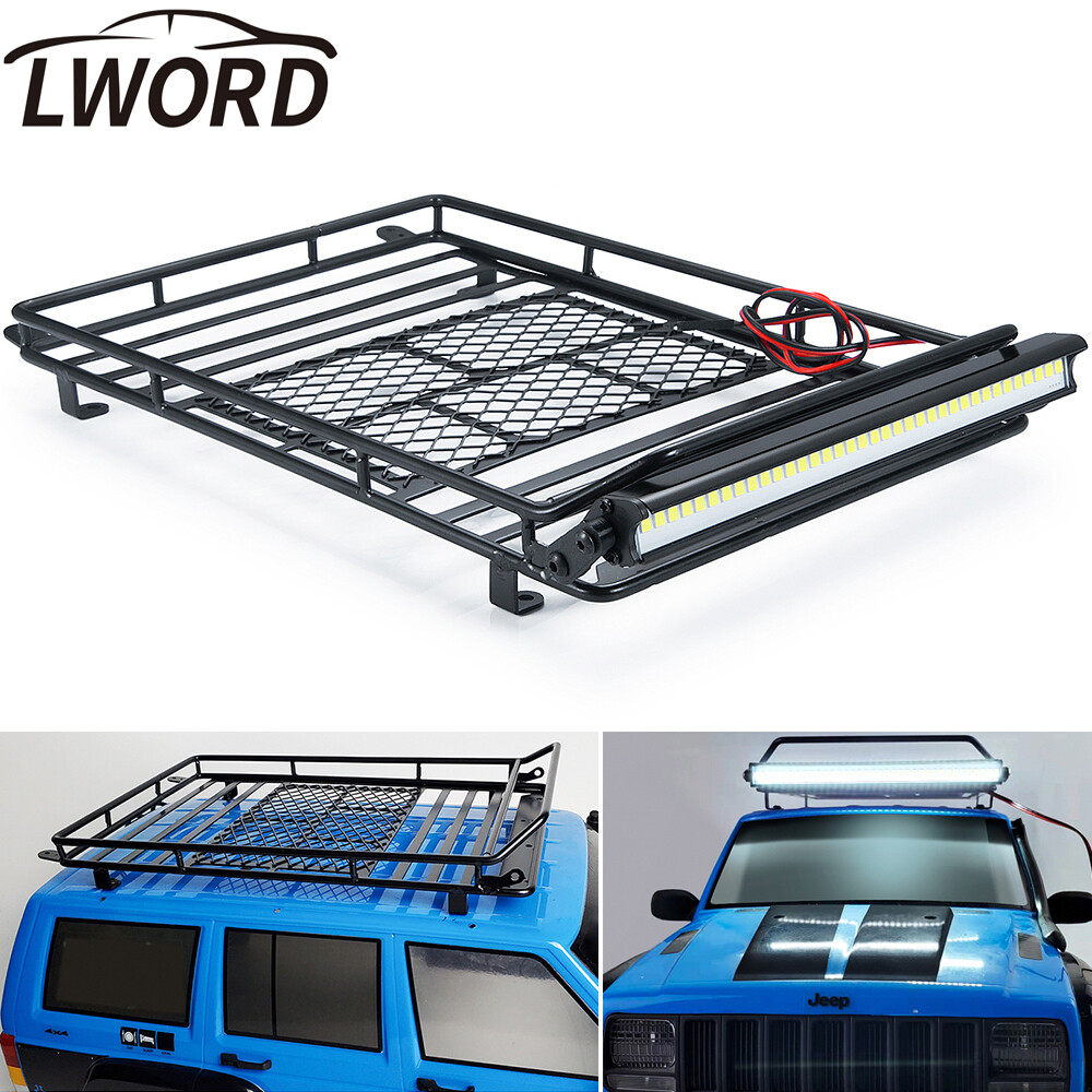 Luggage Carrier Roof Rack/with LED Light Bar for 1/10 RC Crawler Car Parts