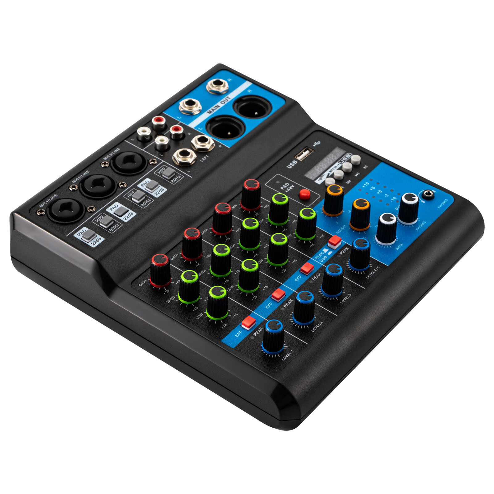 5Channel Mixing Console Live Studio Audio DJ Mixer Sound Board USB Interface New