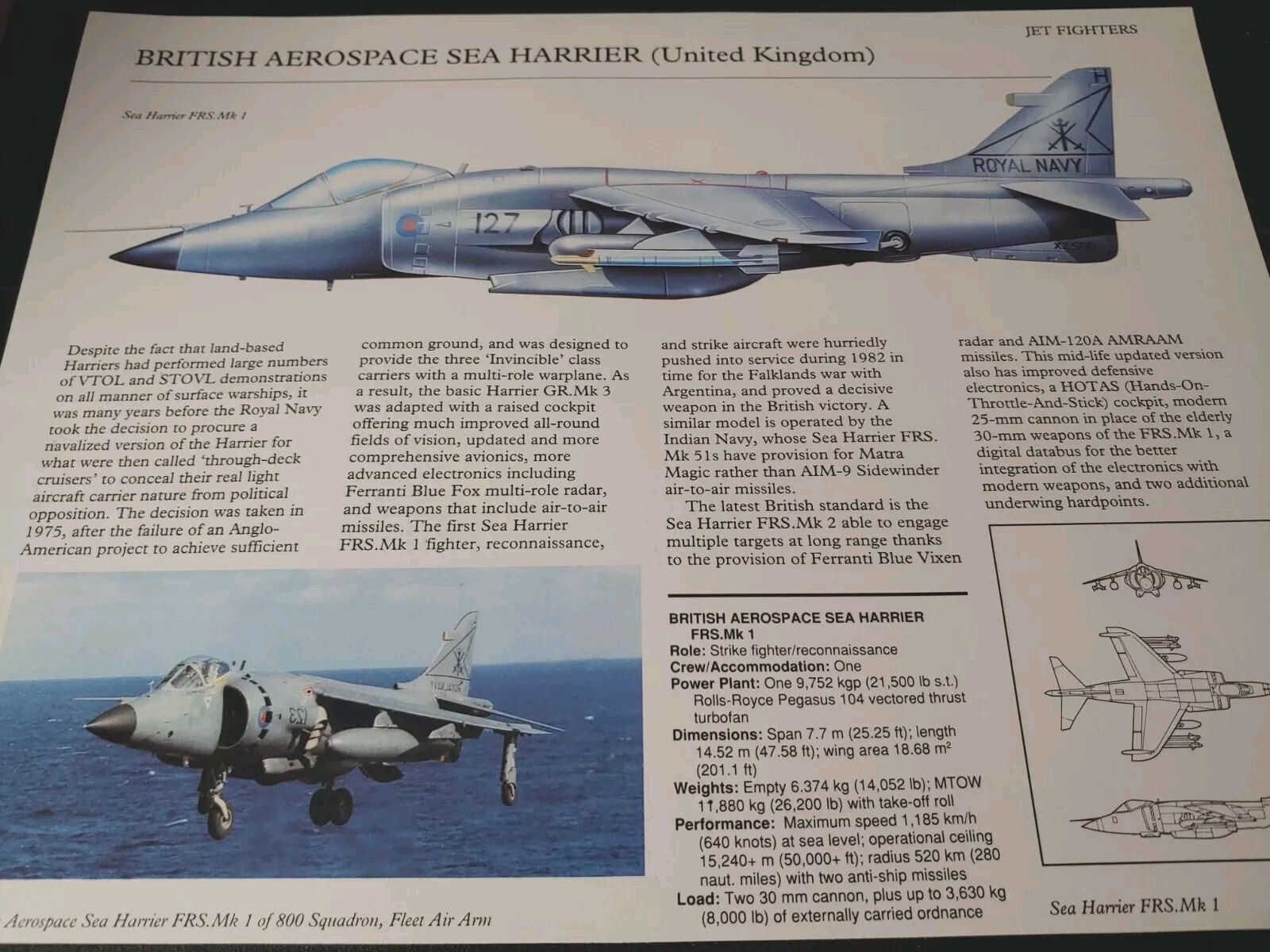 British Sea Harrier Aircraft Picture Out of Print Article Spec Sheet Wall Art