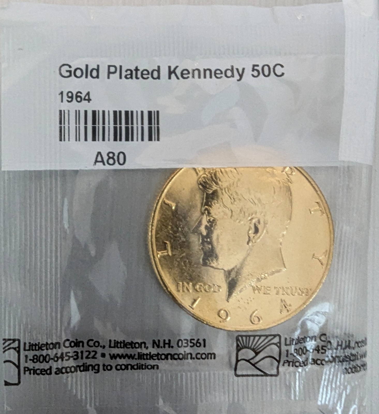Brilliant Uncirculated 1964 Kennedy Half Dollar **Gold Plated** Coin A80