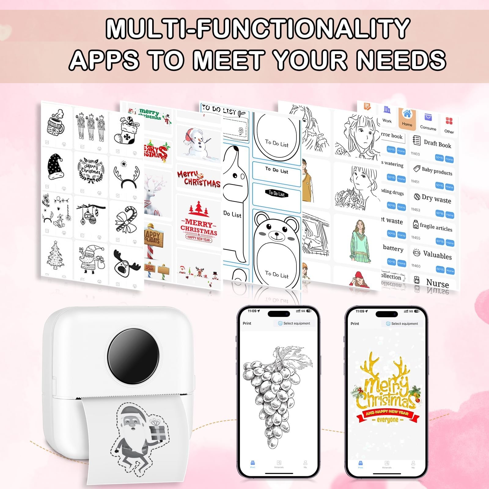 Mini Pocket Bluetooth Printer-Portable Thermal Printer with 10 Roll Papers fo...