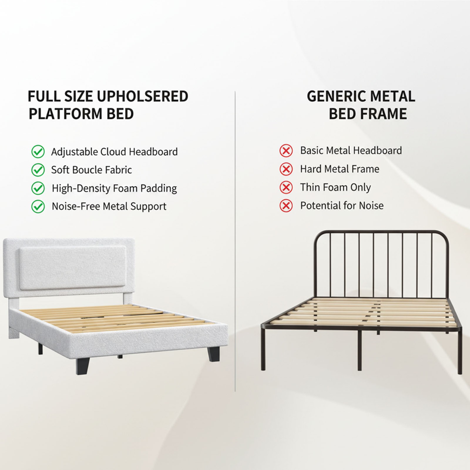 Bed Frame Full Size Upholstered Bed Frame with Adjustable Headboard Solid Wood