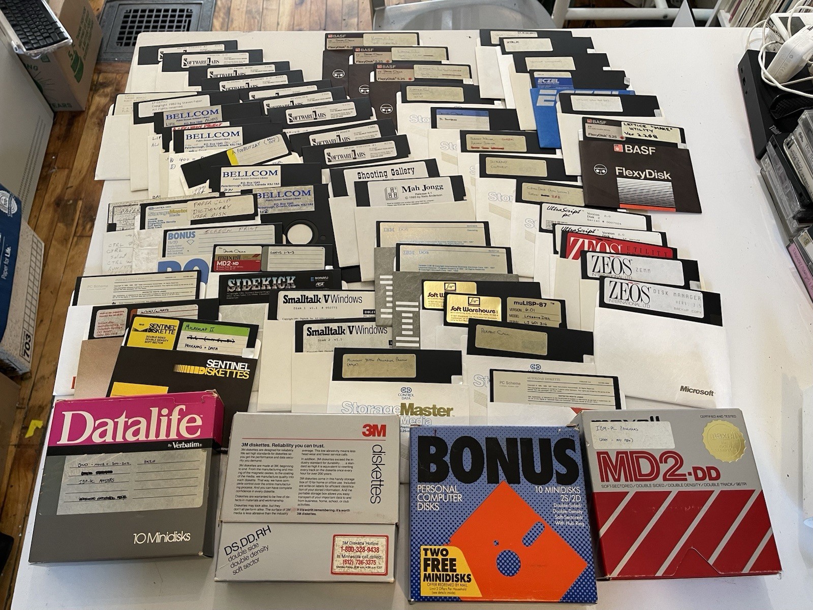 50+ Assorted 5.25” Floppy Disks IBM PC - Games,  Smalltalk, DOS, muLISP-87 Etc