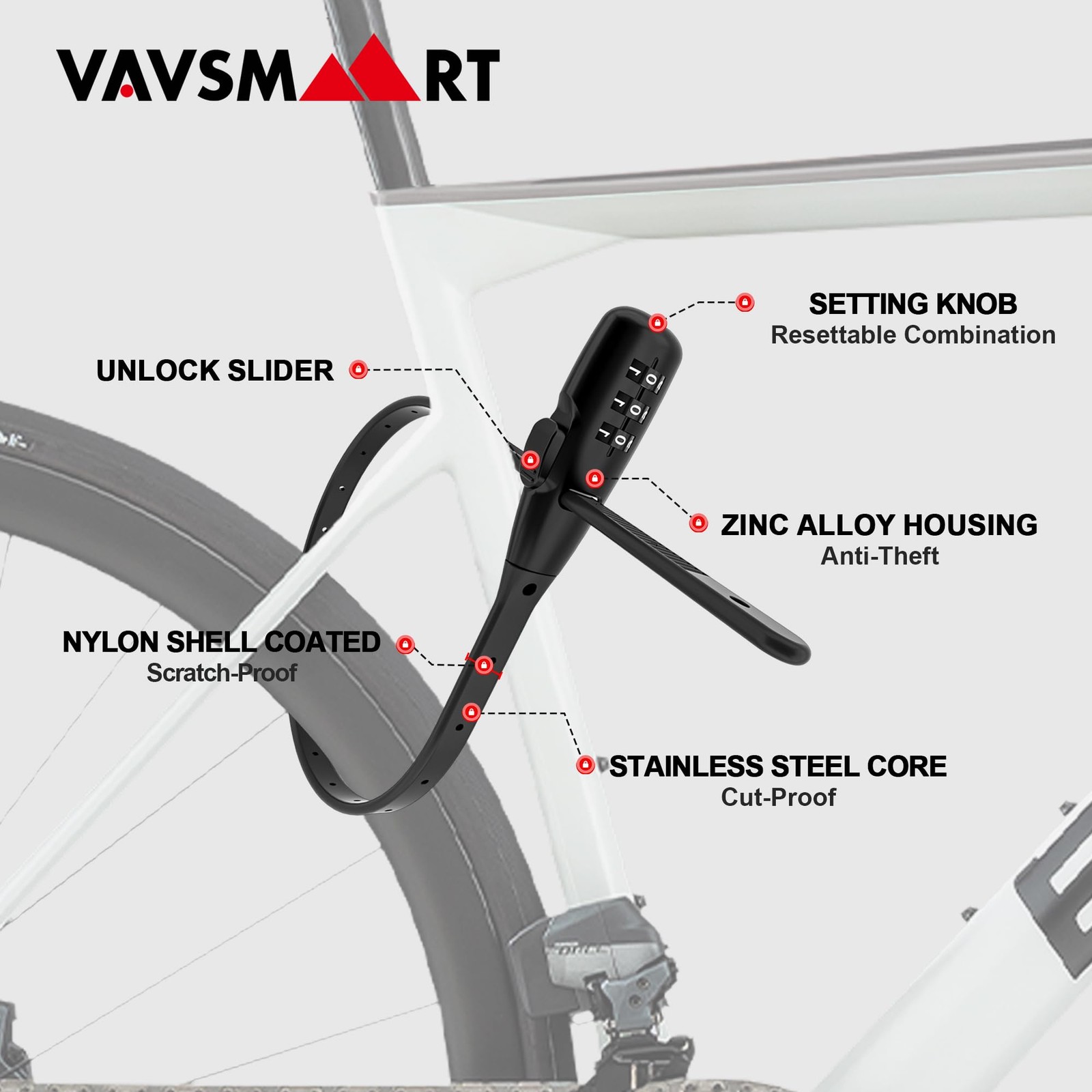 VAVSMART Zip Tie Lock, Adjustable Cable Lock Combination - Cafe Quick Combo