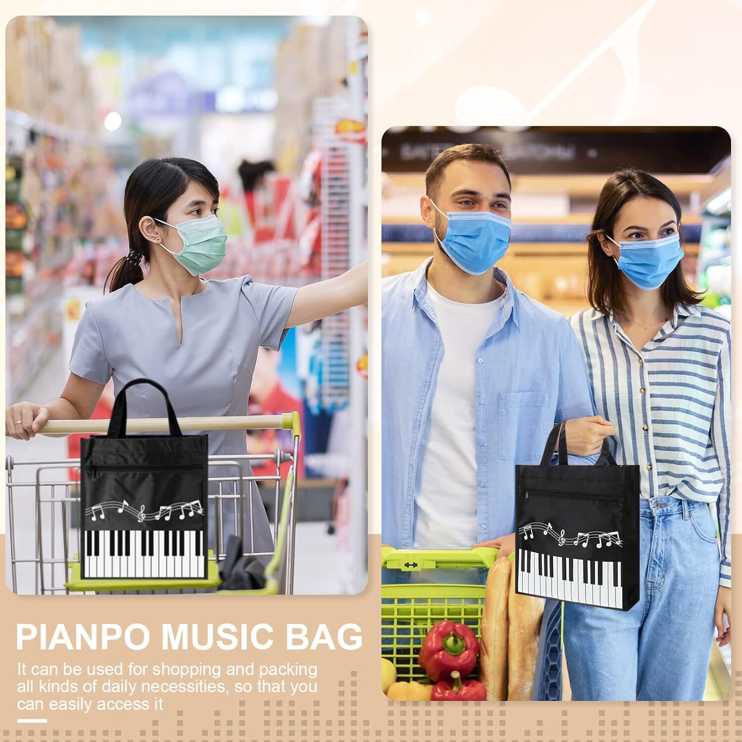 Cunno 4 Pcs Small Piano Music Bag Keys Handbag Reusable Tote Bag...