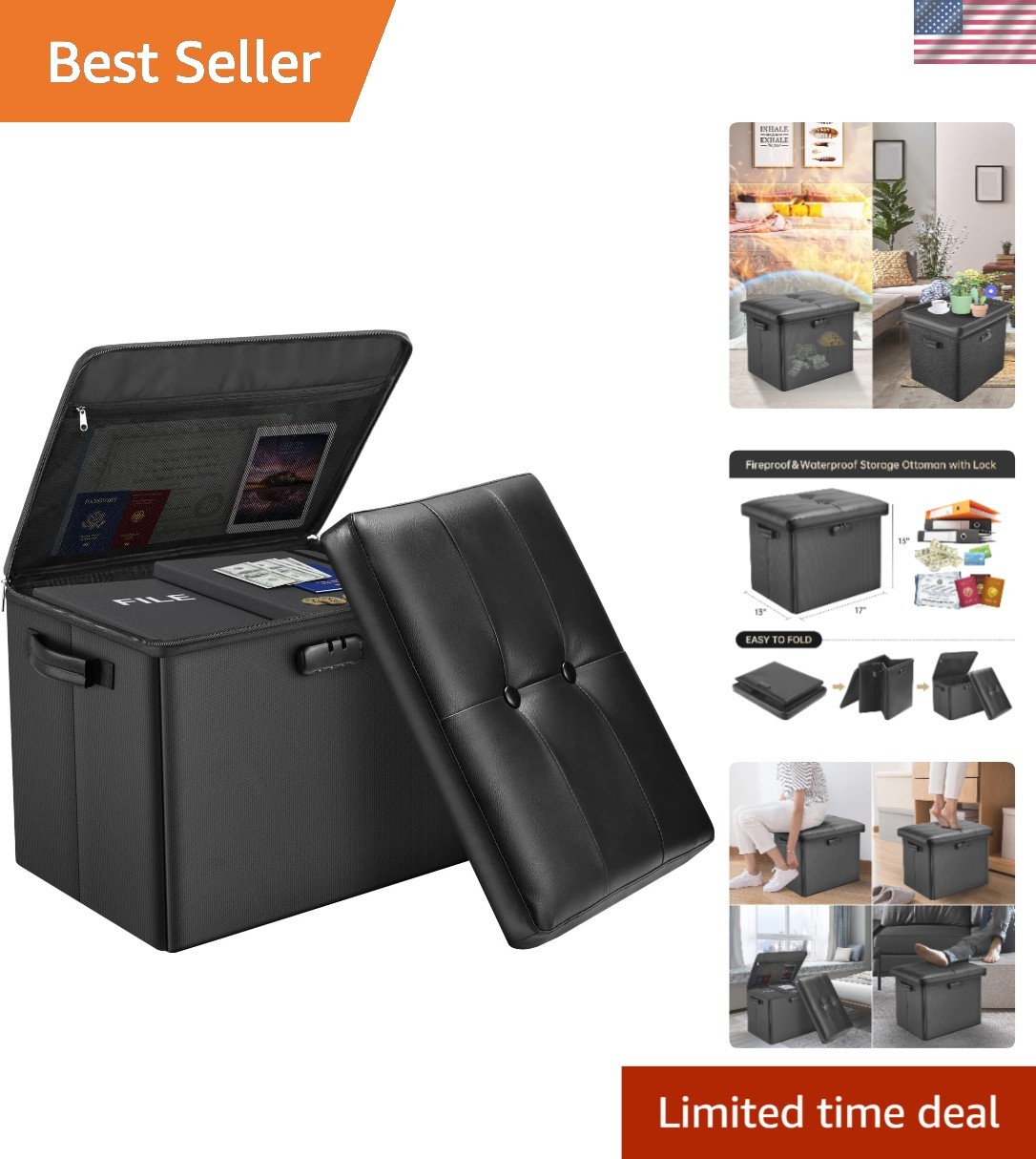 Water-Resistant Folding Ottoman with Security Lock: Ideal for Home Essentials