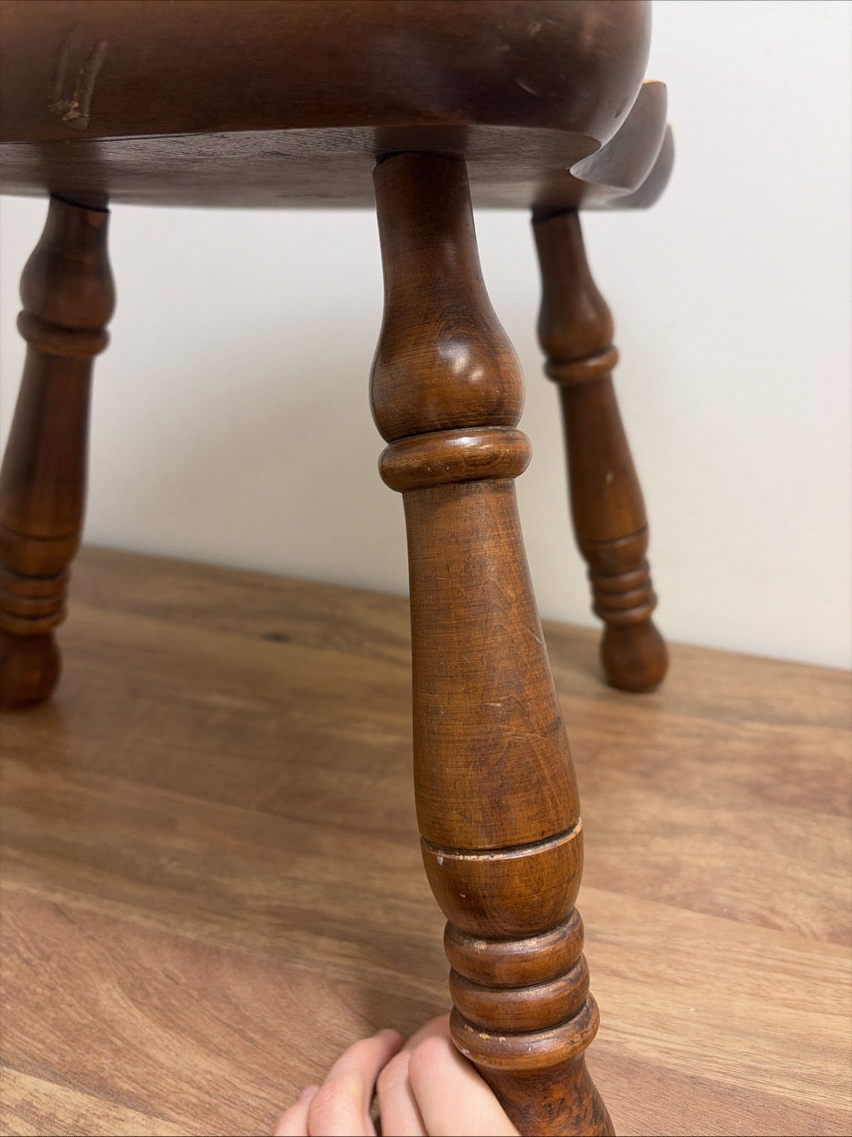 Vintage 3 Leg Maple Milking Stool #R82A Solid Wood Butt Or Saddle Seat Stool