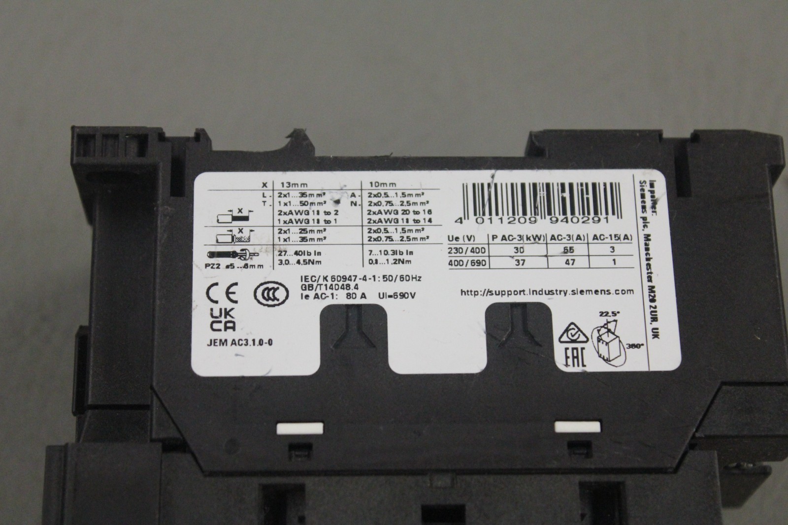 SIEMENS SIRIUS 3RT2037-1AK60 CONTACTOR MODULE