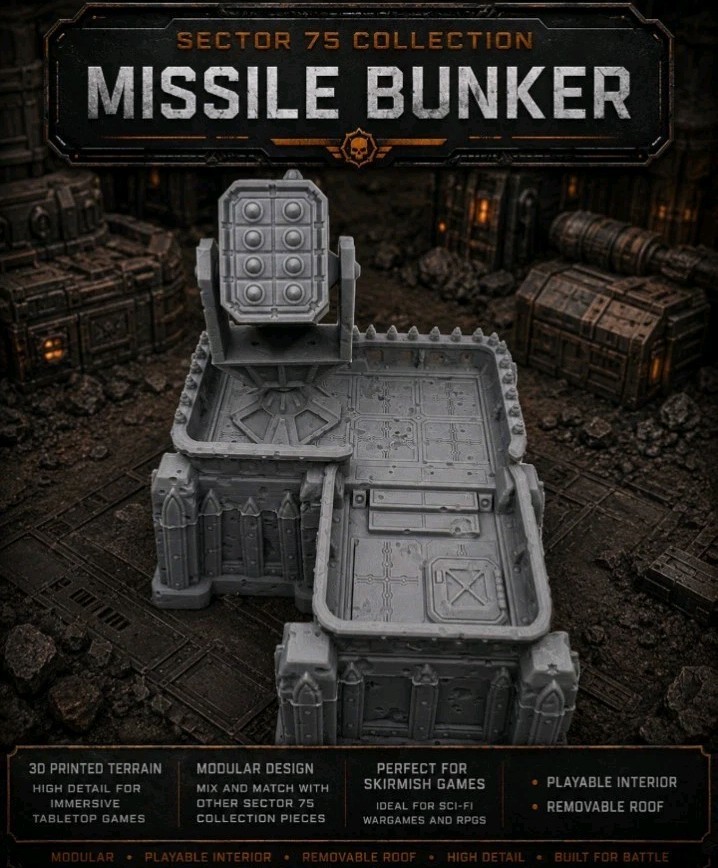 War Torn Sector 75 Modular Sci-Fi Missile Bunker -32mm Scale -Terrain