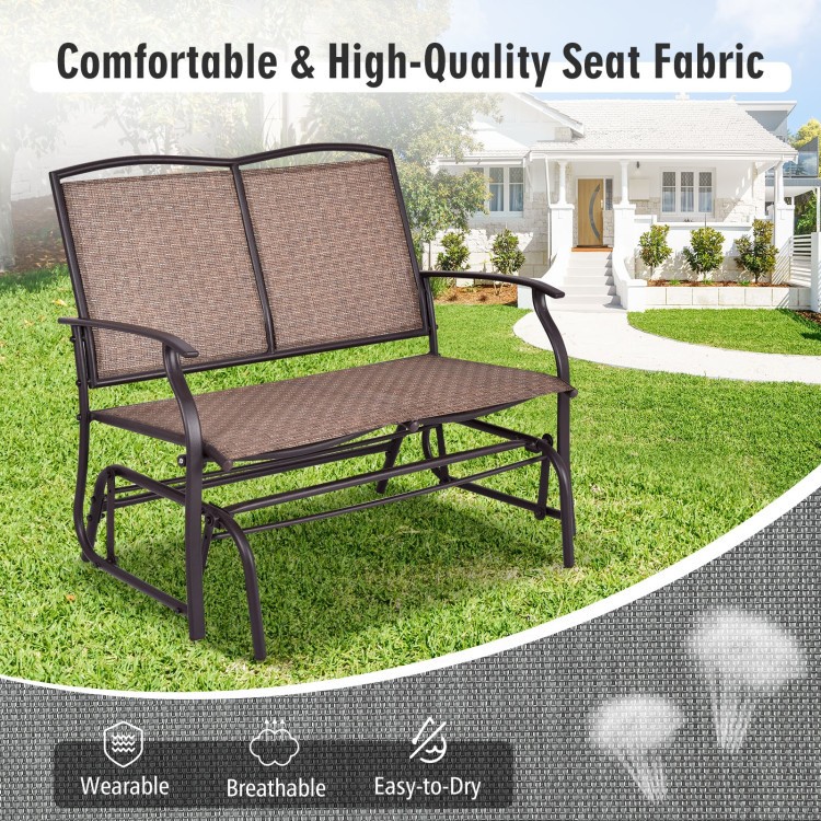 Dual-Person Steel Rocking Loveseat 41.3x28.1x36.6in 396lb Texilene Brown