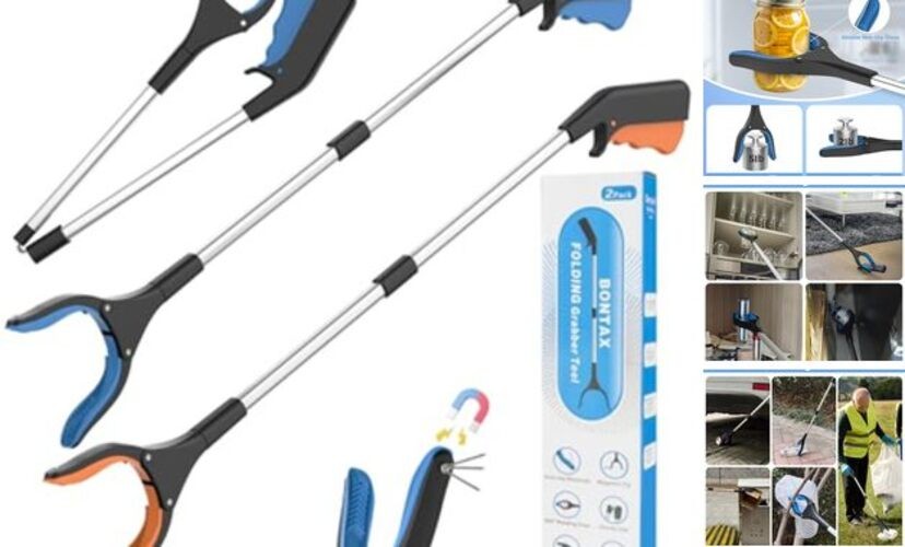 Grabber Reacher Tool for Seniors, 2 Pack Easy Grip Deep Blue and Deep Orange