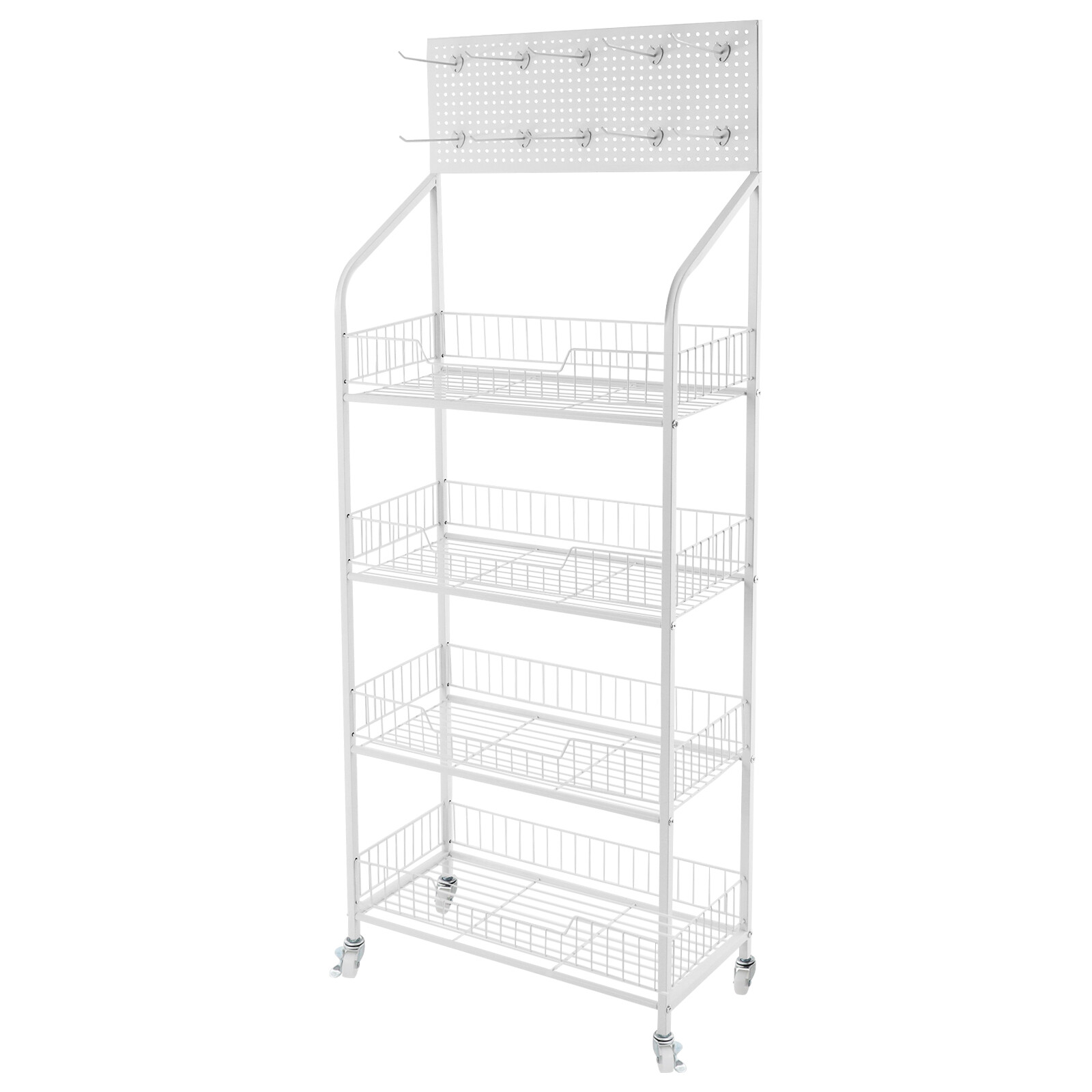 4-Tier Movable Retail Display Cases Snack Display Rack for Stores/Market/Office