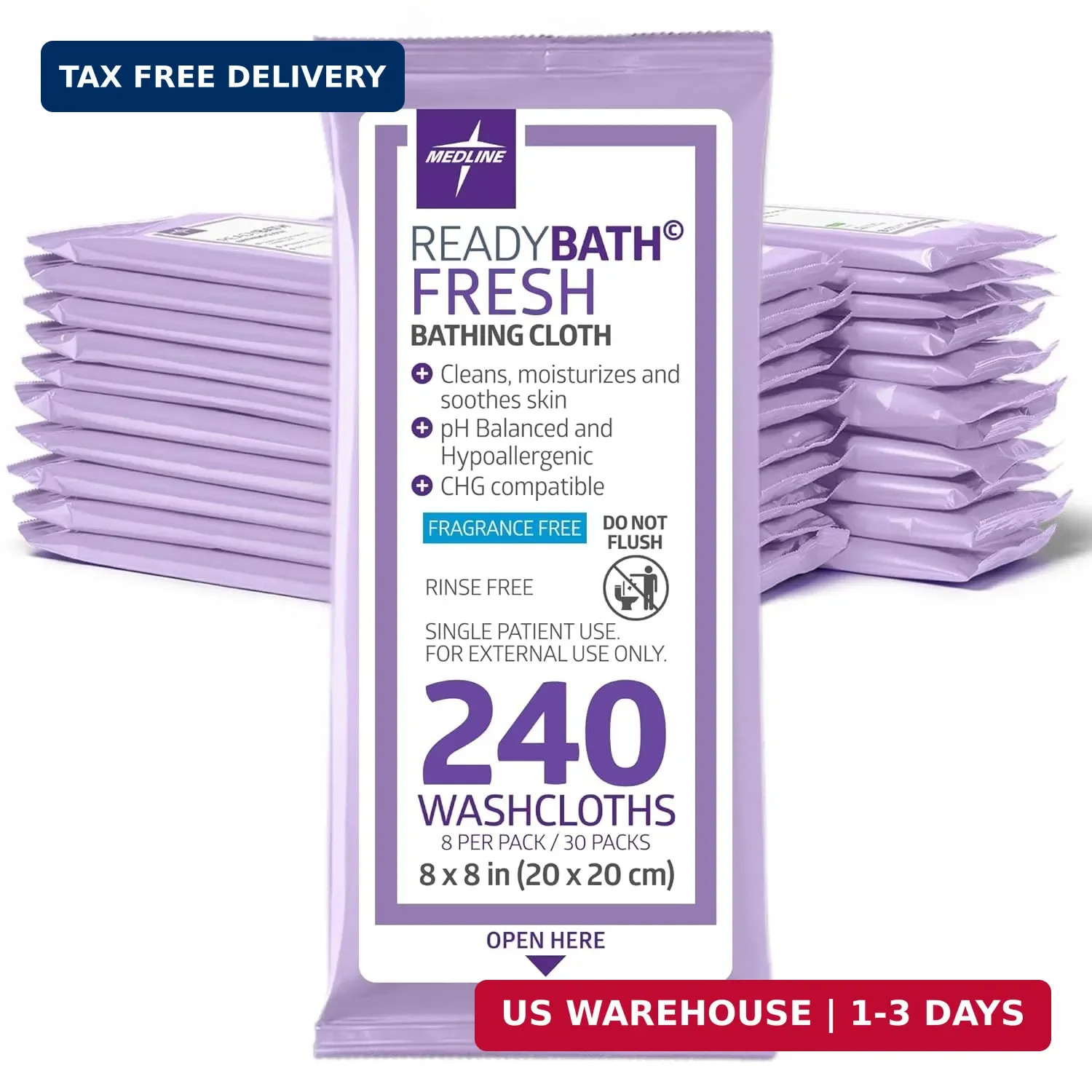 ReadyBath Fresh Unscented Shower Wipes, 240 Count, No-Rinse Bath Wipes