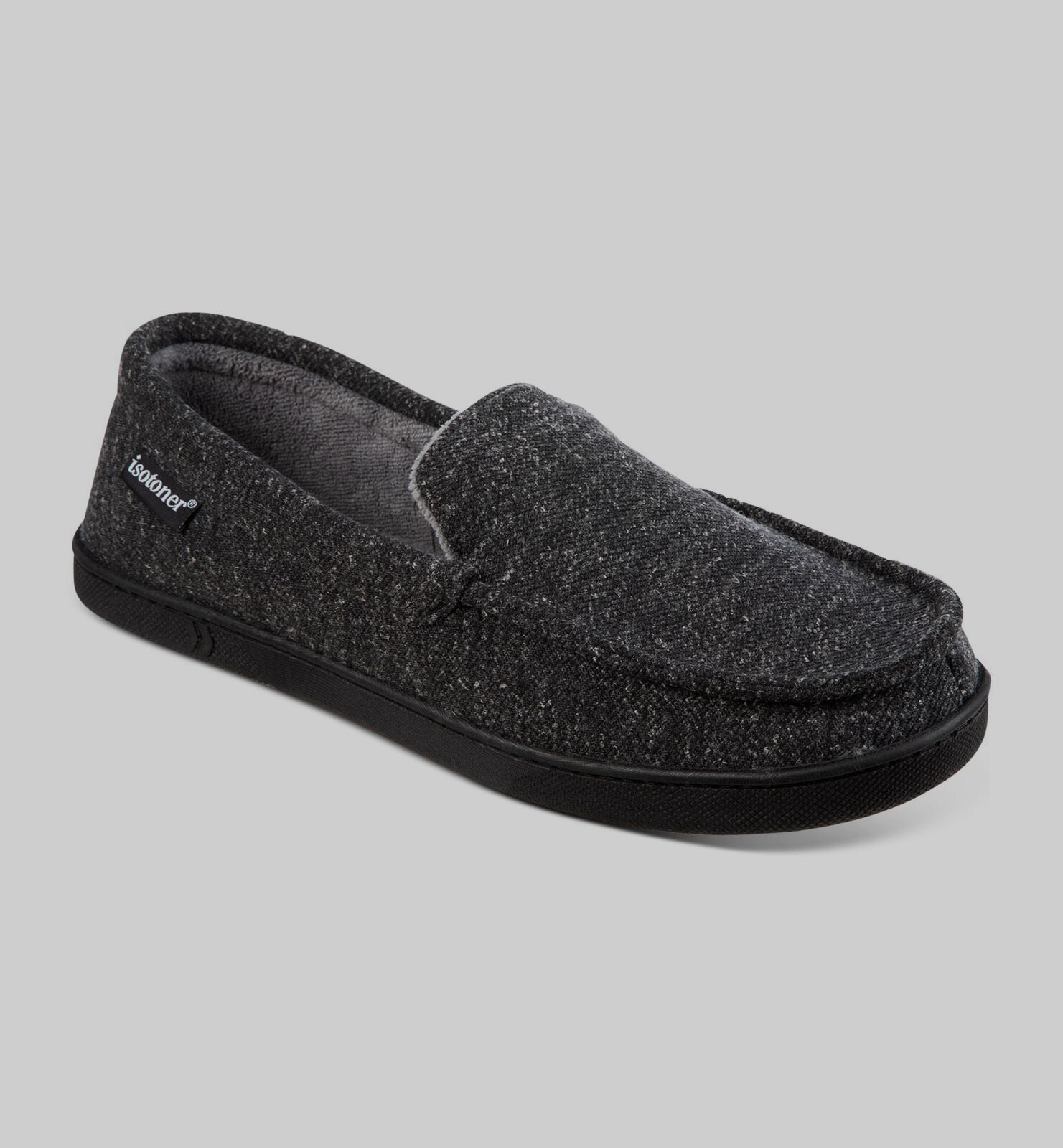$44 Isotoner Men's Gray Moccasin Heather Knit Slip-On Slipper Shoes Size 8-9
