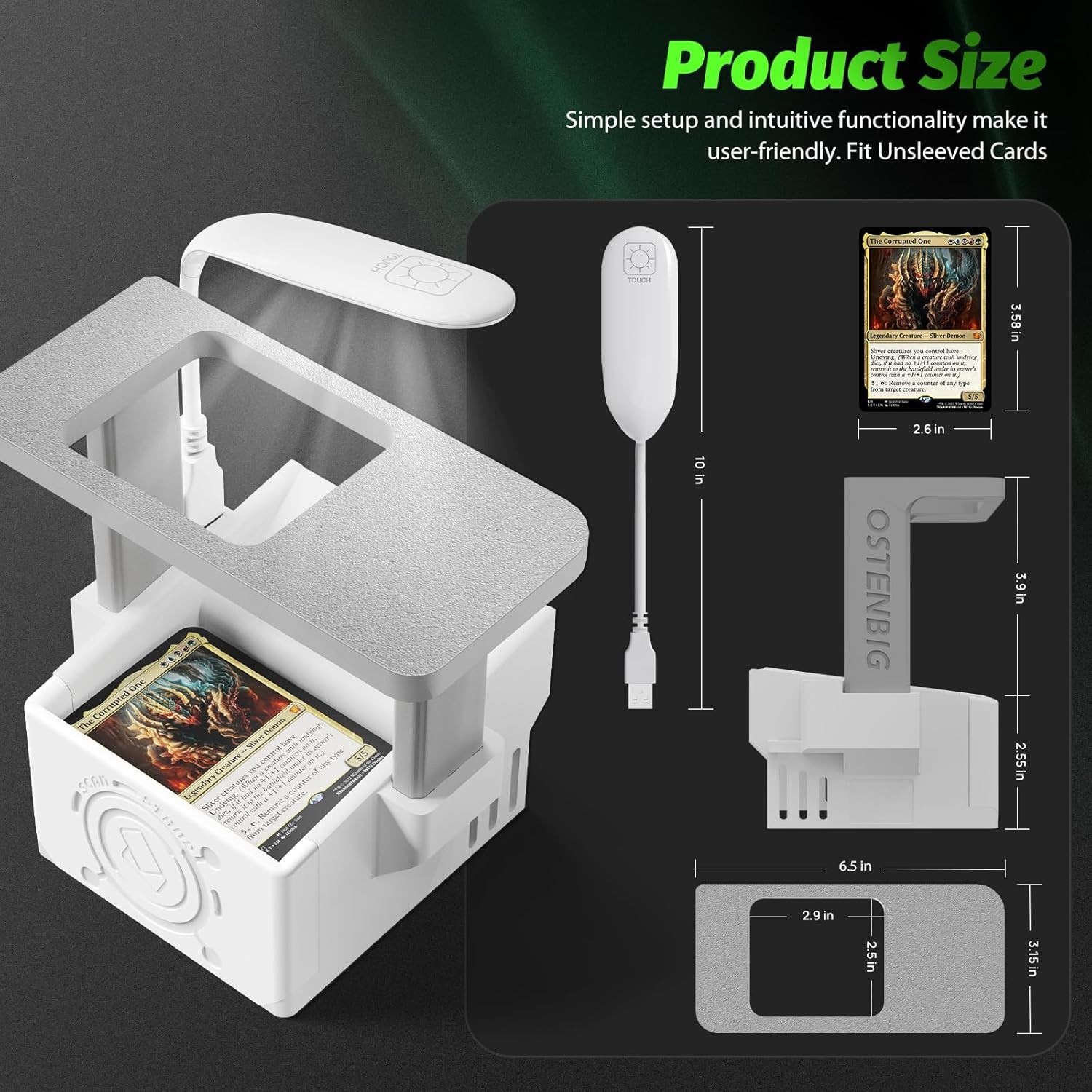 Lightweight App-Compatible Card Scanner with Magnetic Base & Superior Resolution