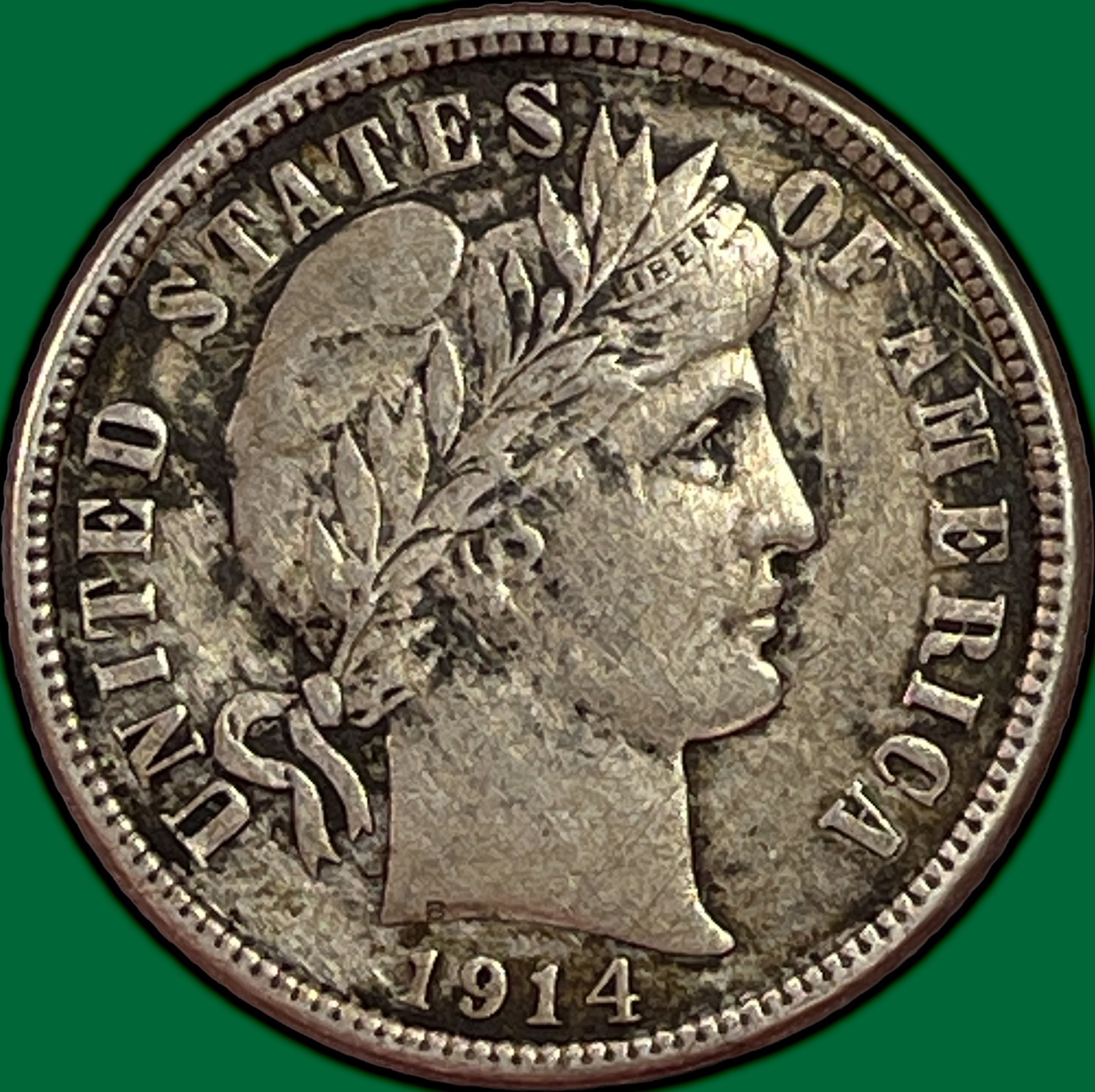 1914 Barber Dime Extremely Fine XF Coin, Cleaned #43349