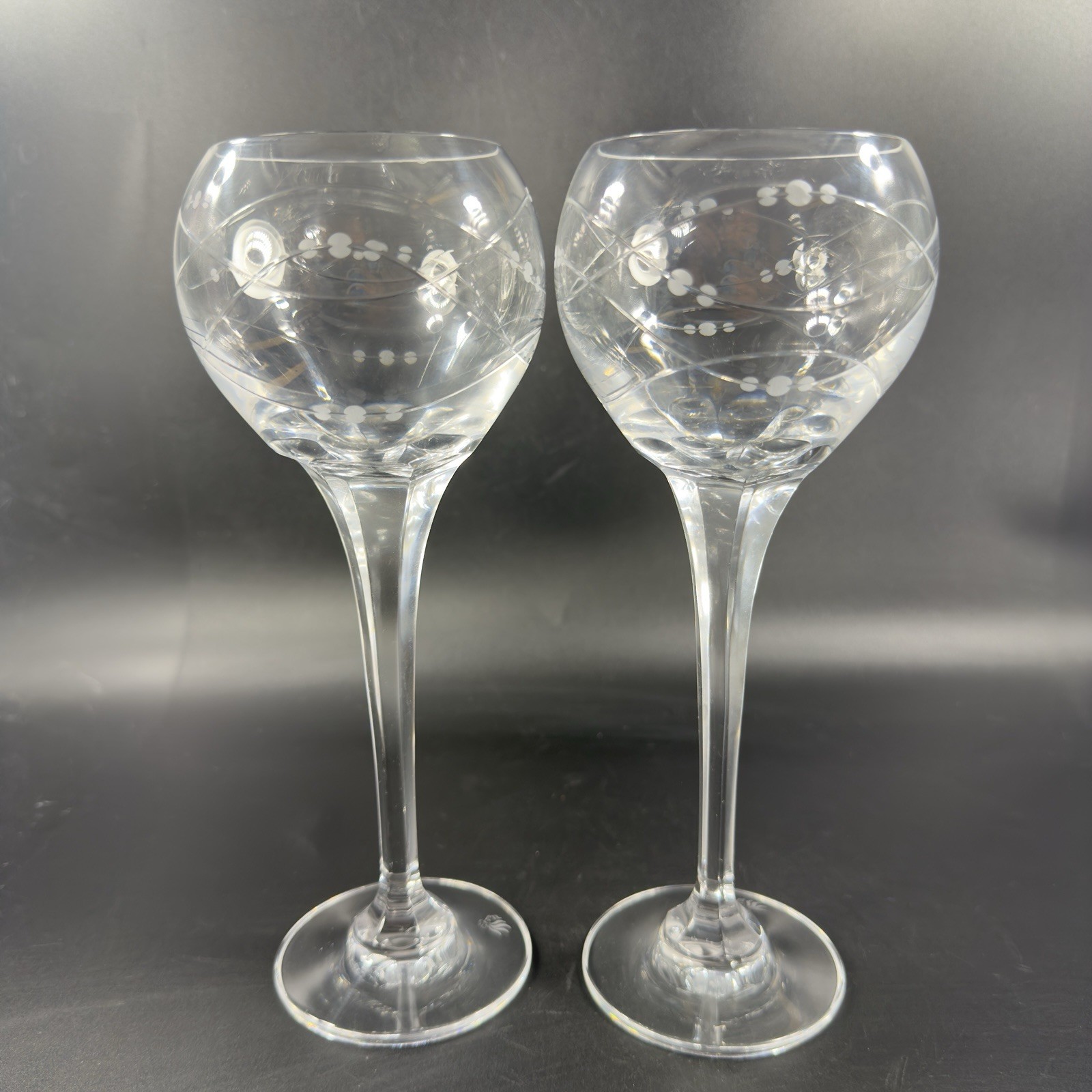 Royal Doulton PRECIOUS Pattern Clear Crystal Goblet Etched Glasses Cups VTG Set2