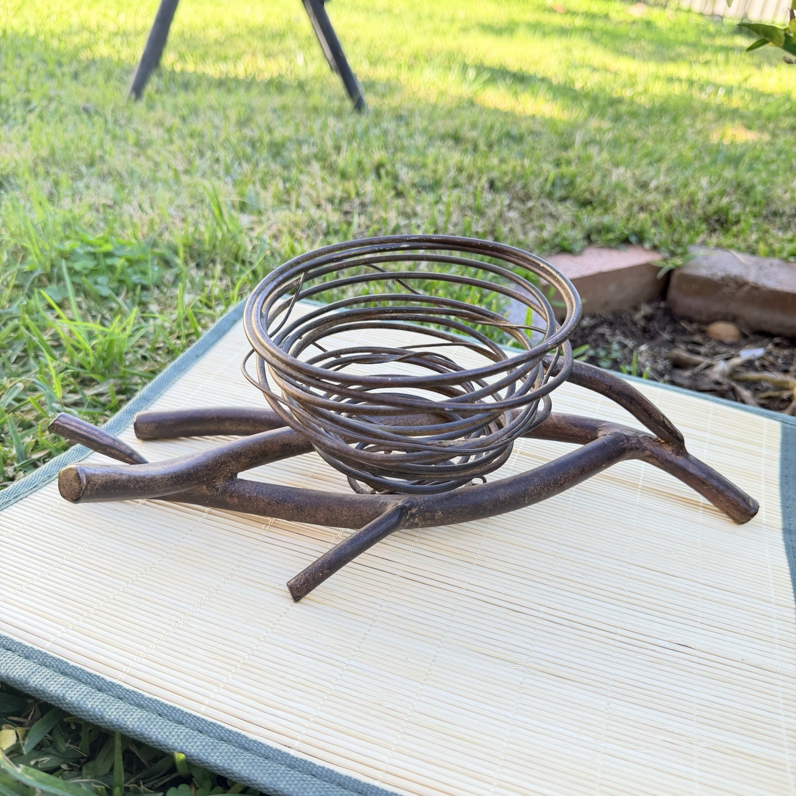 Vintage handcrafted Art Deco wrought Iron Wire Nest Basket Decor