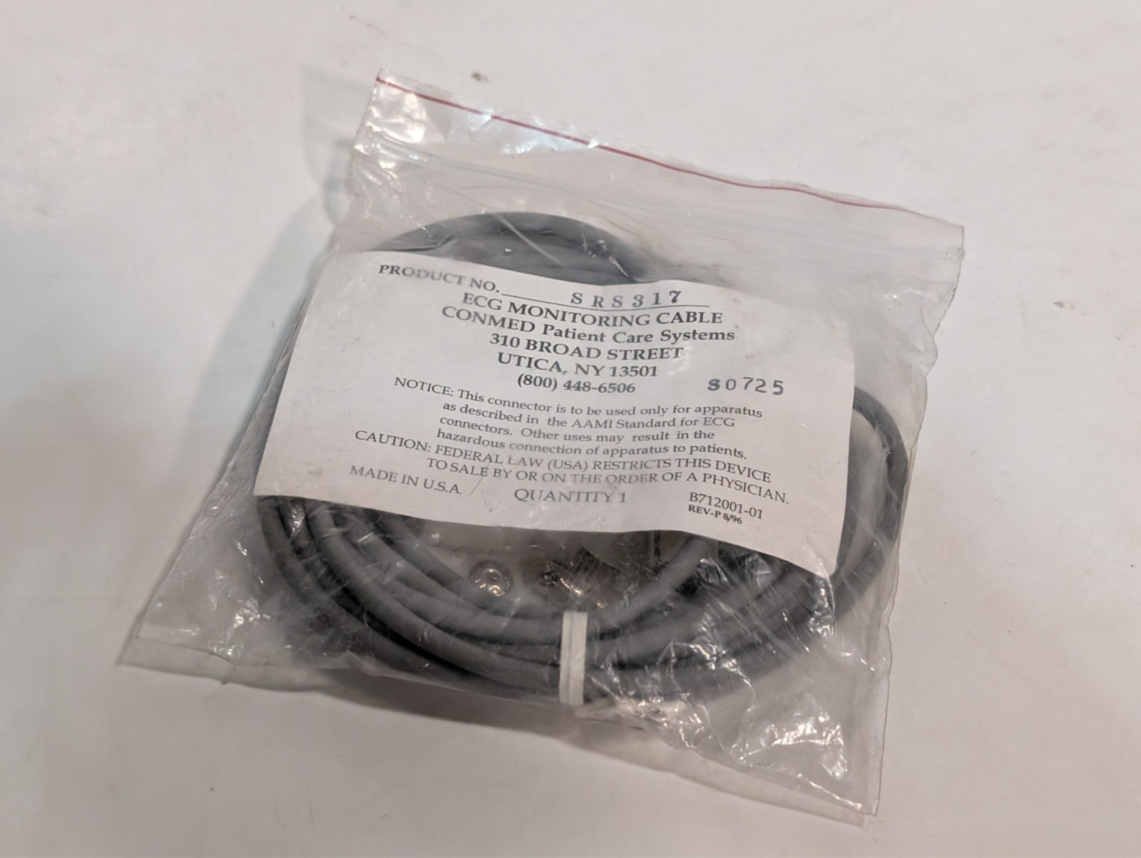 ConMed SRS317 ECG monitoring cable, 3‑lead trunk for patient monitor, 6‑pin