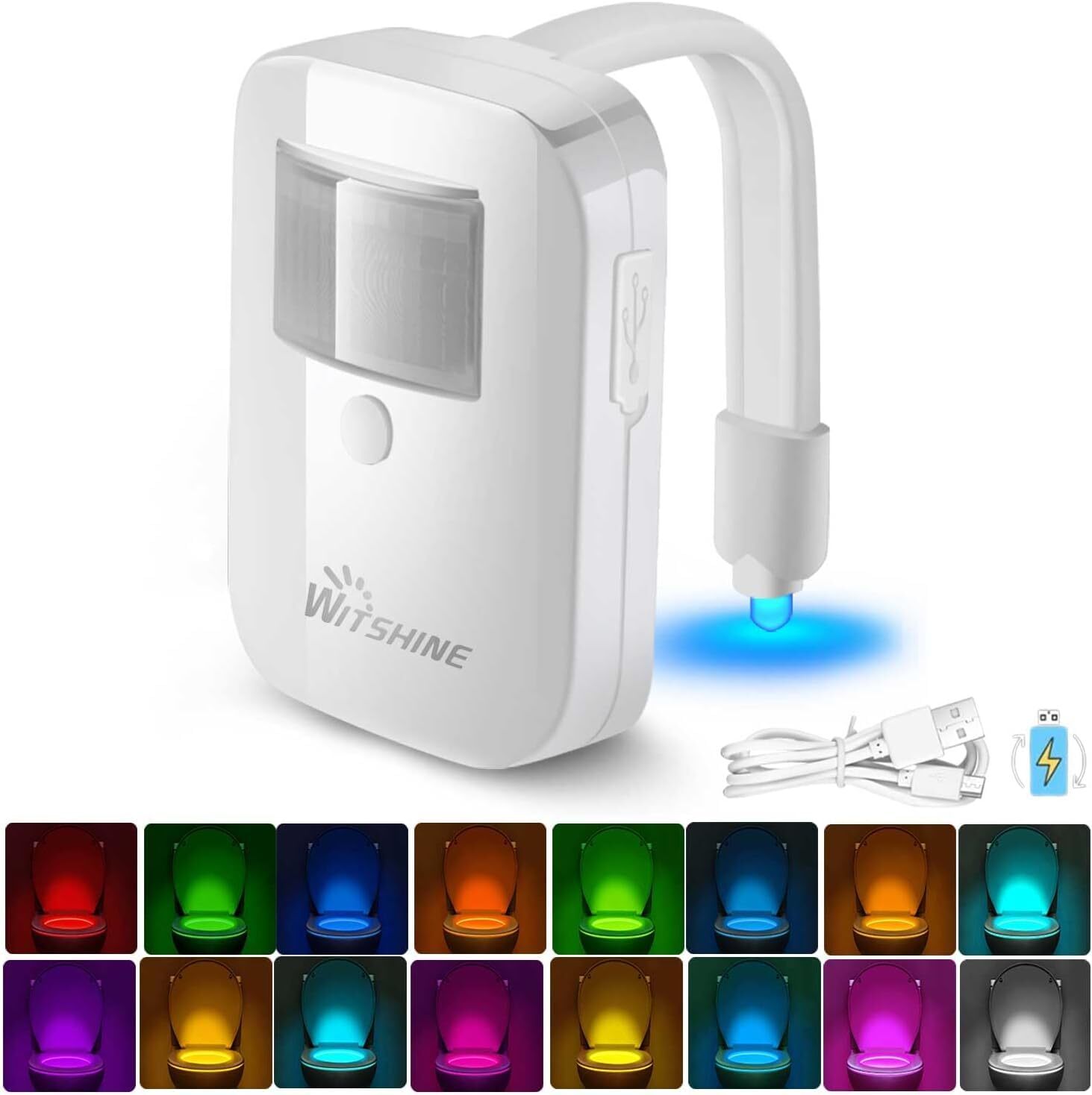 Rechargeable Toilet Night Lights with Motion Sensor - 16 LED Color Changing I...