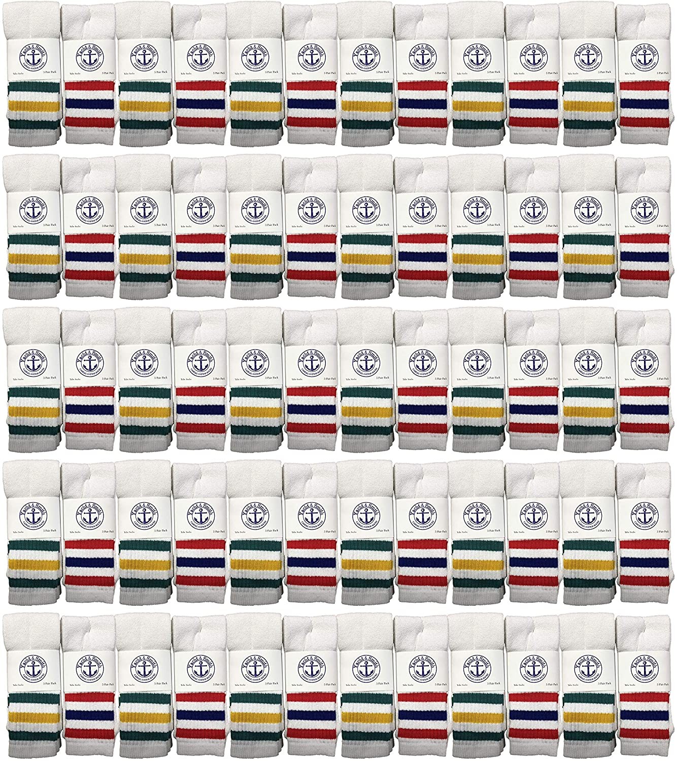 120 PK School Striped Cotton Tube Socks Wholesale Bulk Sport Socks (Mens (10-13)