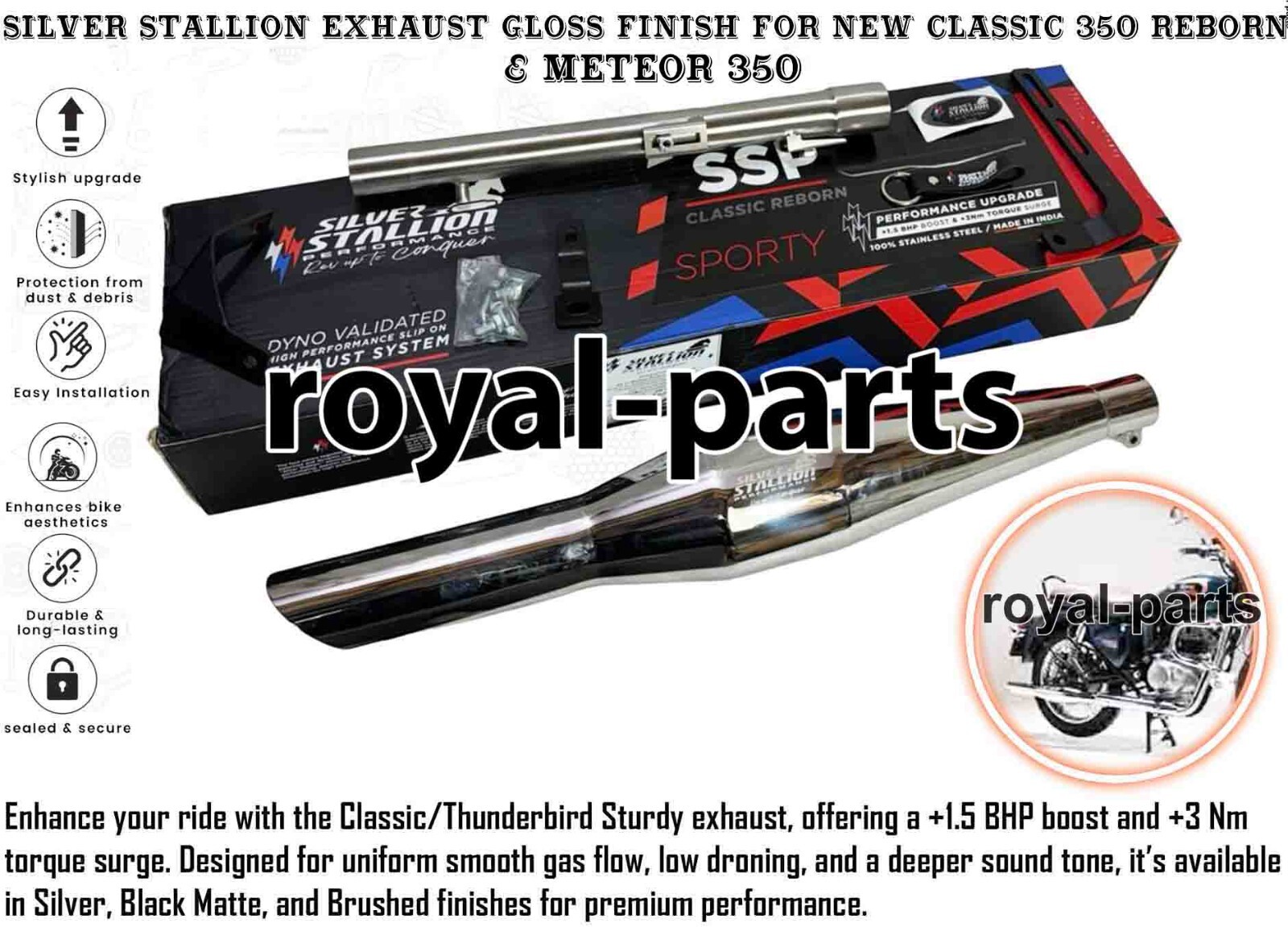 SILVER STALLION EXHAUST GLOSS FINISH FIT FOR R.E NEW CLASSIC 350 & METEOR 350