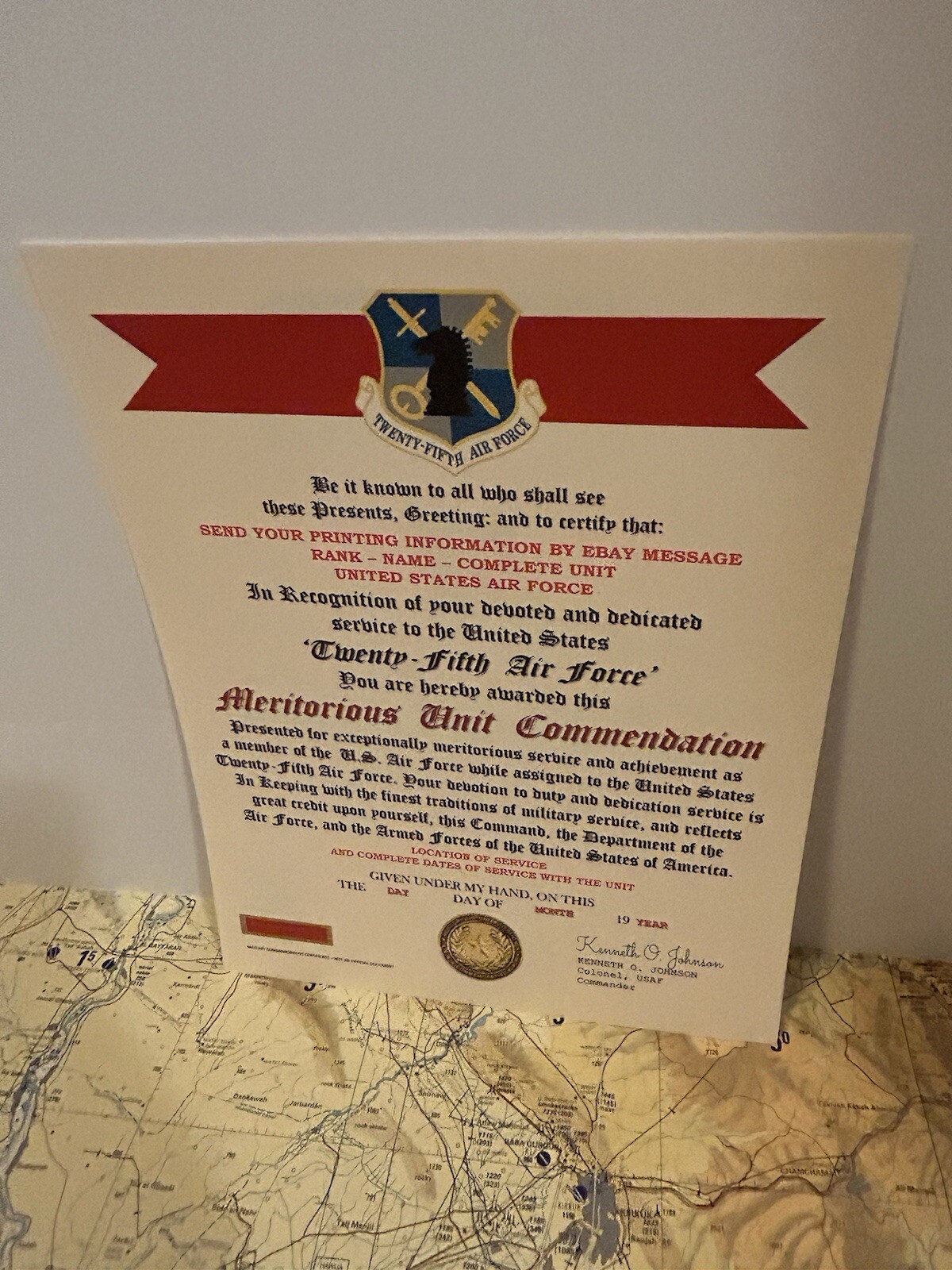 U.S. AIR FORCE / 25TH AIR FORCE - MERITORIOUS UNIT COMMENDATION CERTIFICATE