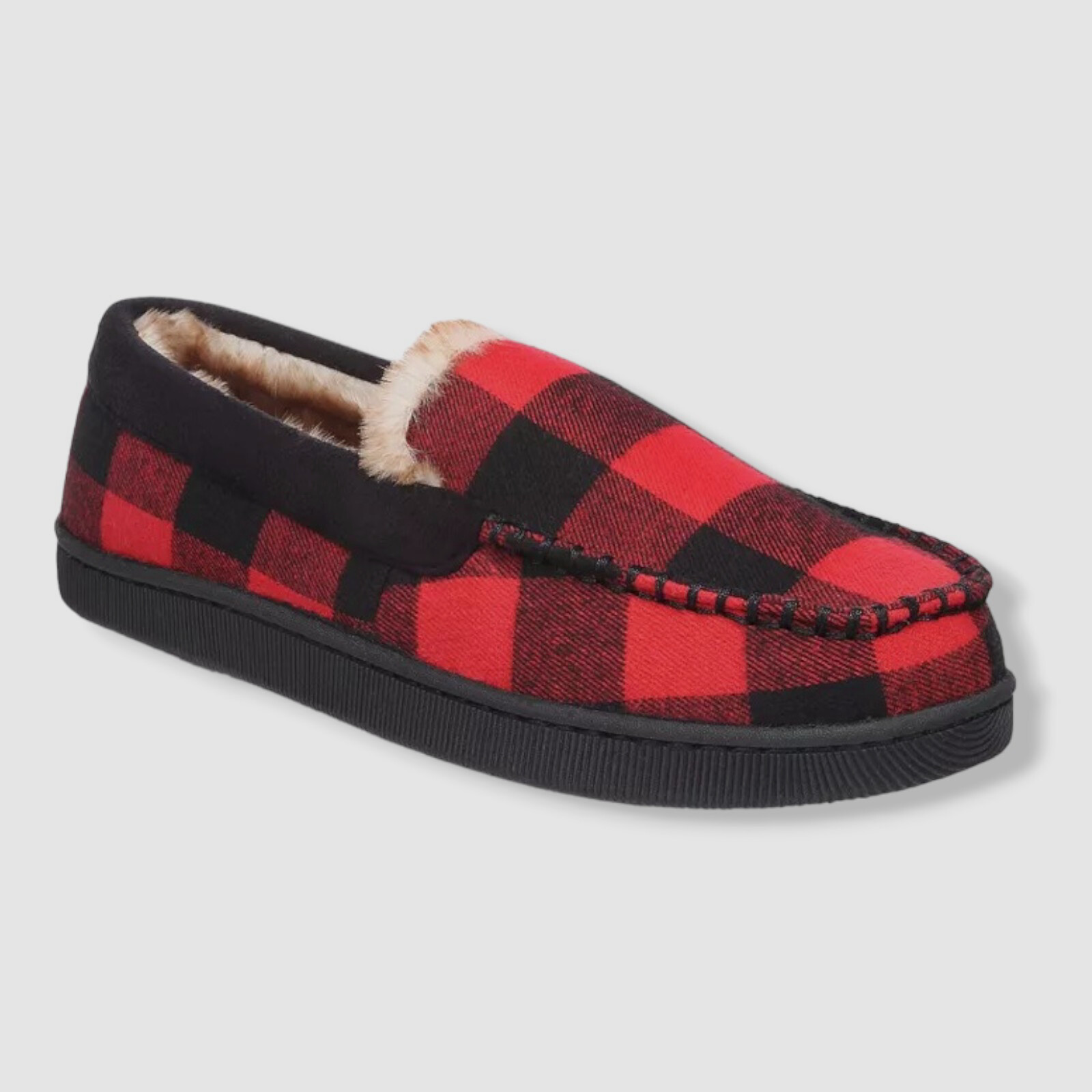$30 Club Room Men's Red Plaid Moccasin Faux Fur Slipper Shoes Size 6-7/S