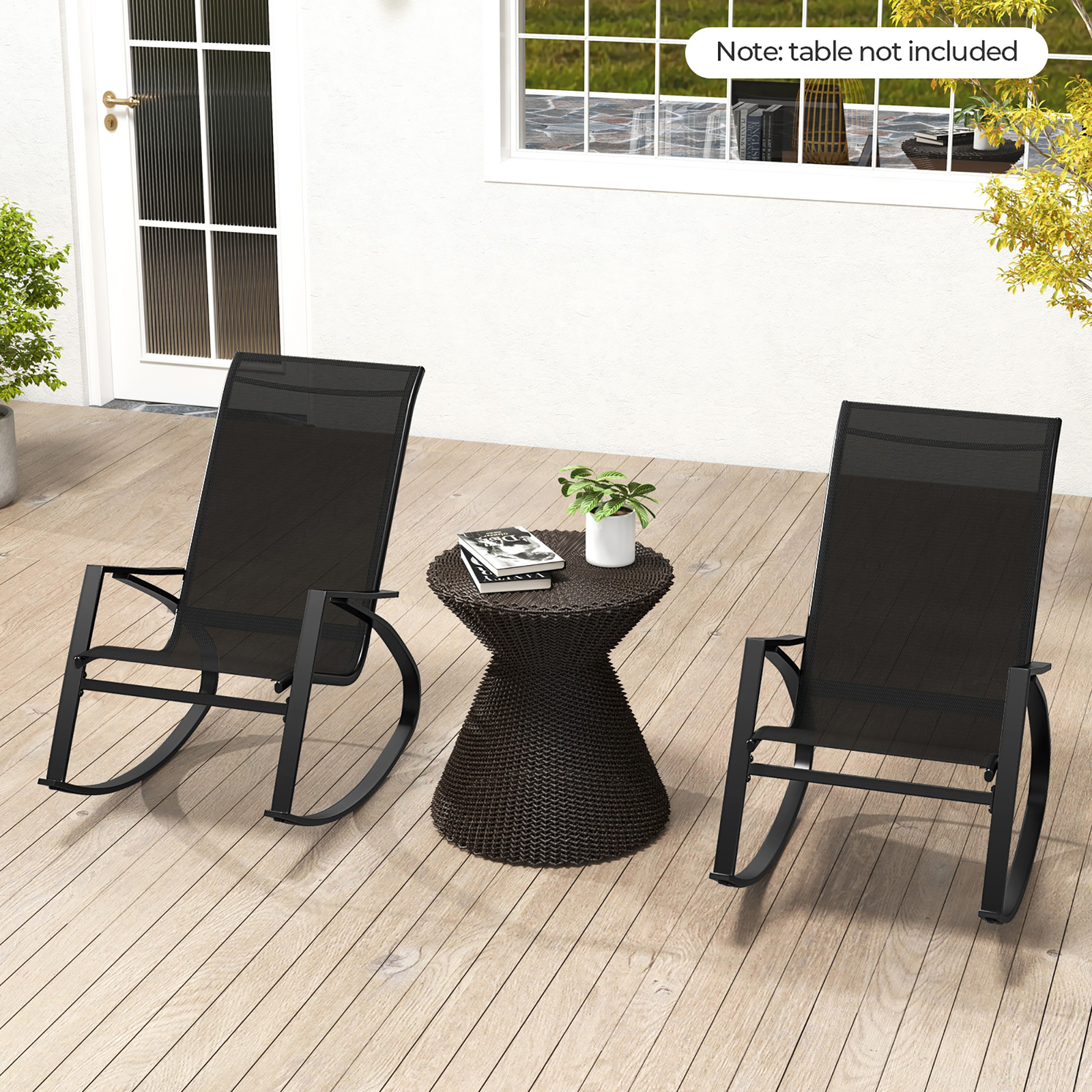 2 PCS Patio Rocking Chairs w/ Ergonomic Backrest Seat Safe Stoppers for Backyard