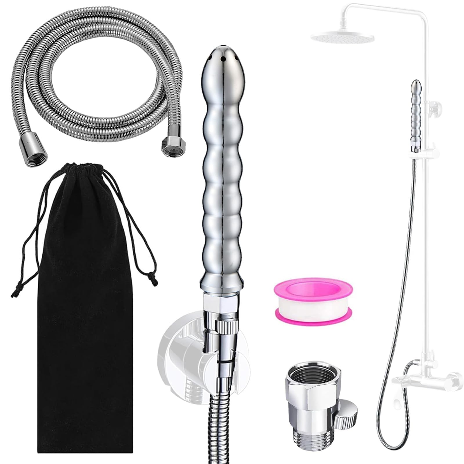 Shower Douche Kit, Deep Cleaning System - Regulator & 59in Hose, Silver