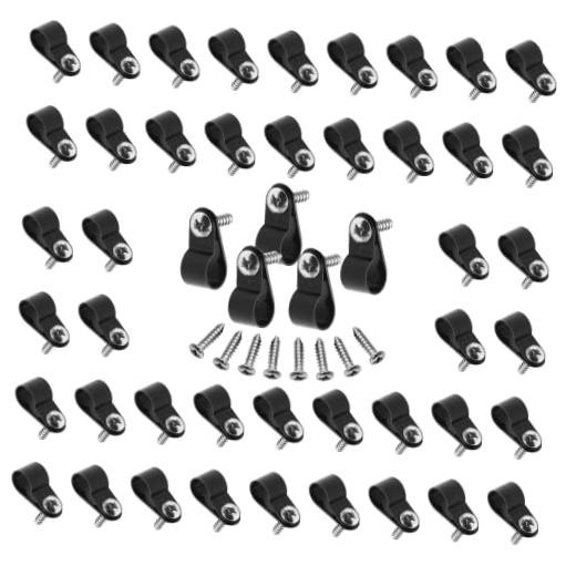 1/2 Inch Nylon Cable Clamps, 60pcs R-Type Wire Cable 1/2 inch/12.7mm Black