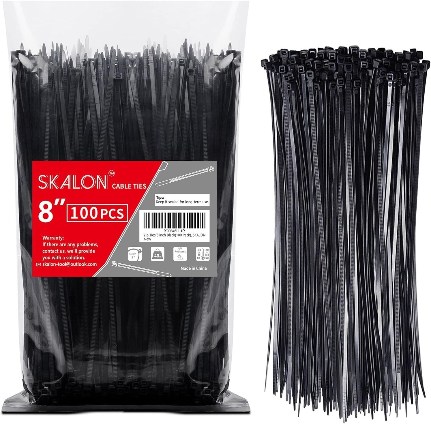Versatile 8-Inch Zip Ties - 100 Pack, 40lbs Strength for Indoor & Outdoor Use