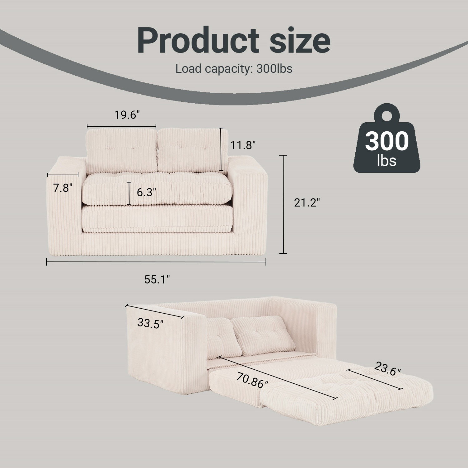 Folding Convertible Sofa Bed Floor Loveseat Sofa w/ Steel Frame for Small Spaces