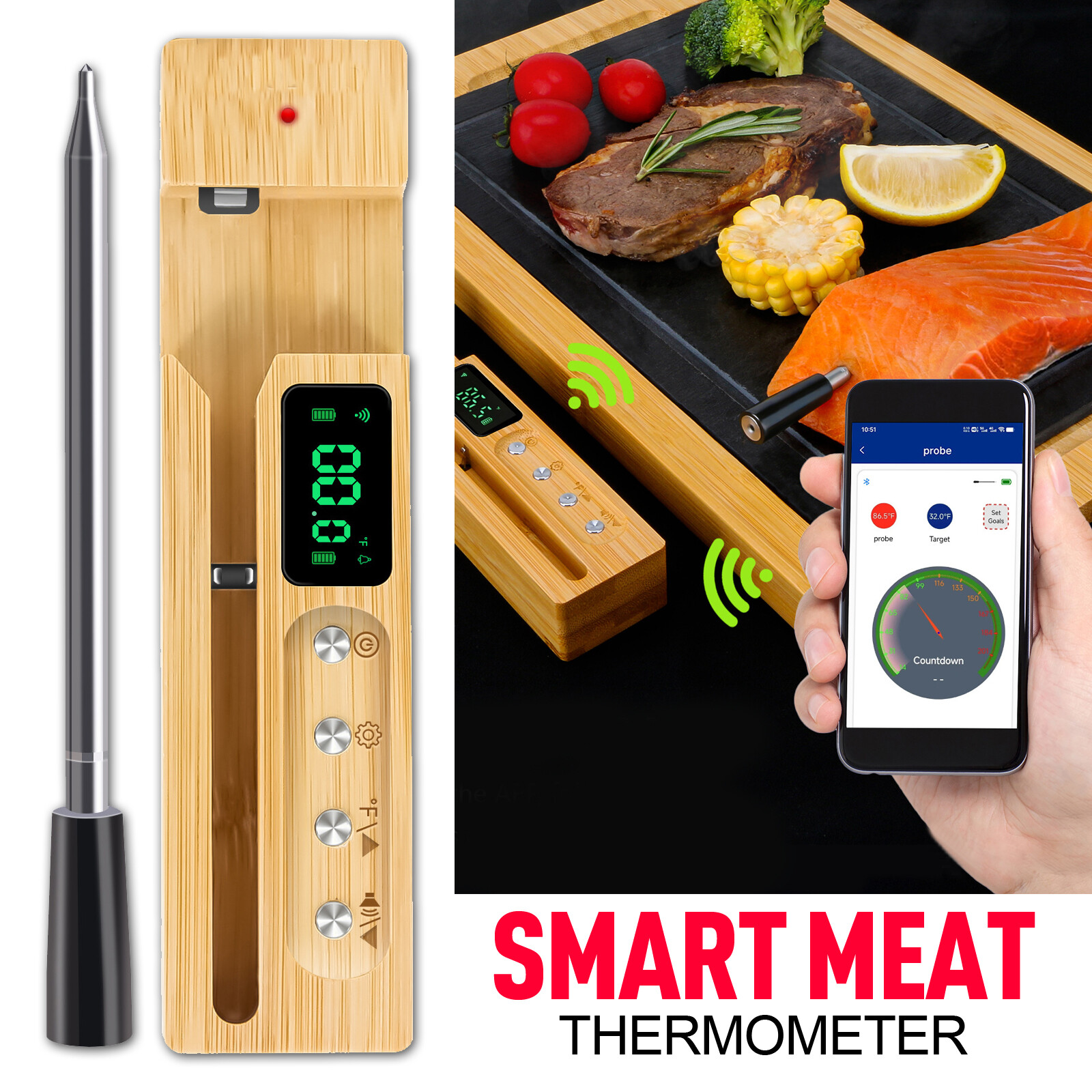 New Wireless Digital Smart Meat food Thermometer with Display For BBQ Oven Grill