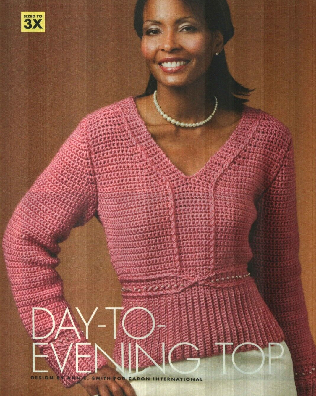 DAY-TO-EVENING TOP SWEATER 6 SIZES WOMEN'S CROCHET PATTERN INSTRUCTIONS