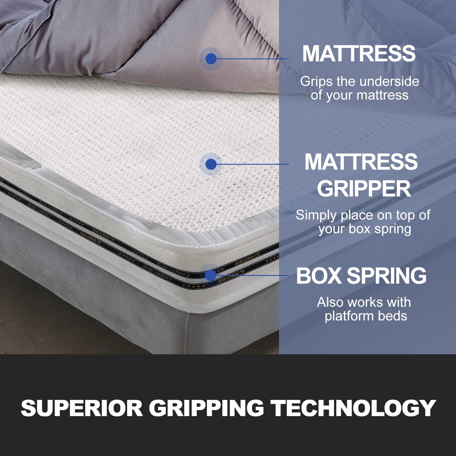 Foboull Mattress Slide Stopper and Gripper, Keep Bed Topper Pad from King