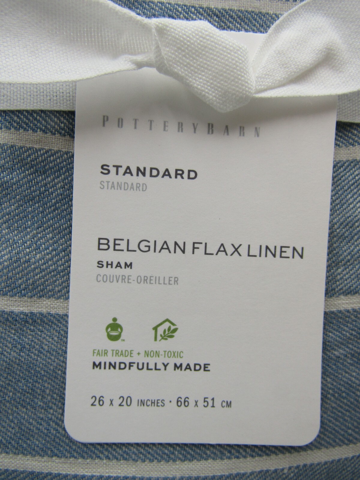 Pottery Barn Belgian Flax Linen Sham Striped 9516D