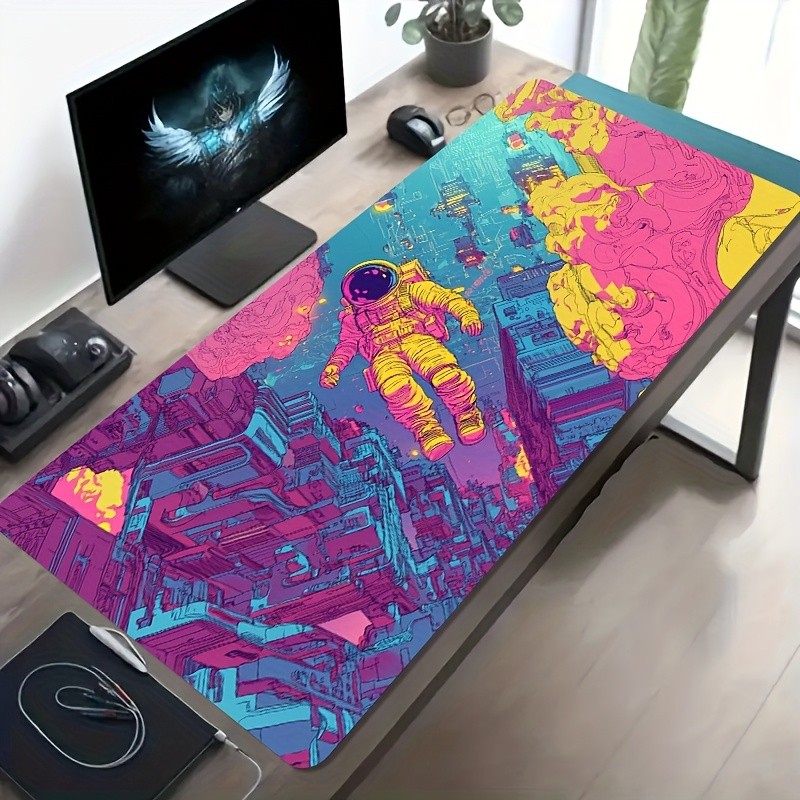 A Large Electronic Sports Gaming Mouse Pad Featuring an Astronaut And Cyber Cit