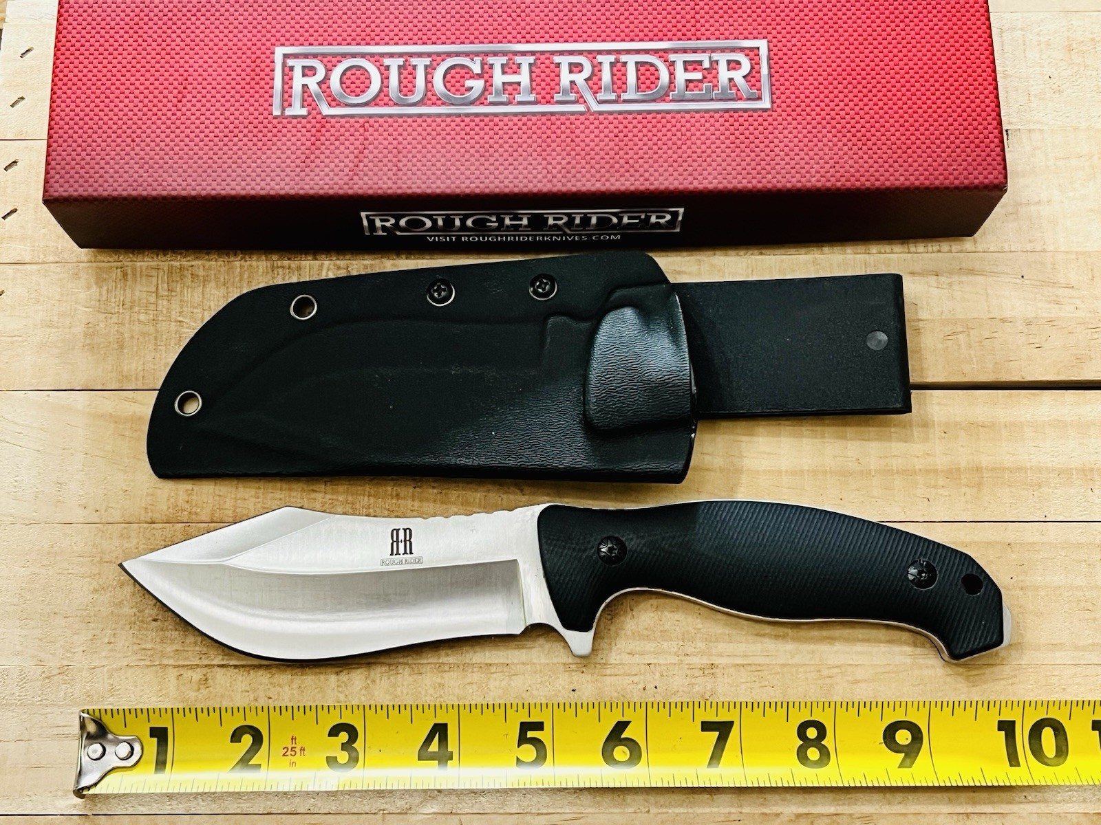 ROUGH RIDER # 1870 HUNTING KNIFE G-10 HANDLE KYDEX FITTED SHEATH 10” STOUT!