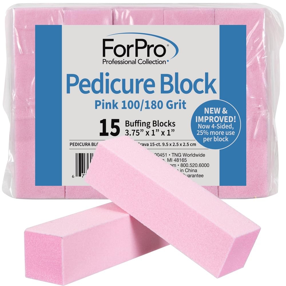 15 Pack Pedicure Block 100/180 Grit Nail Buffer Pink